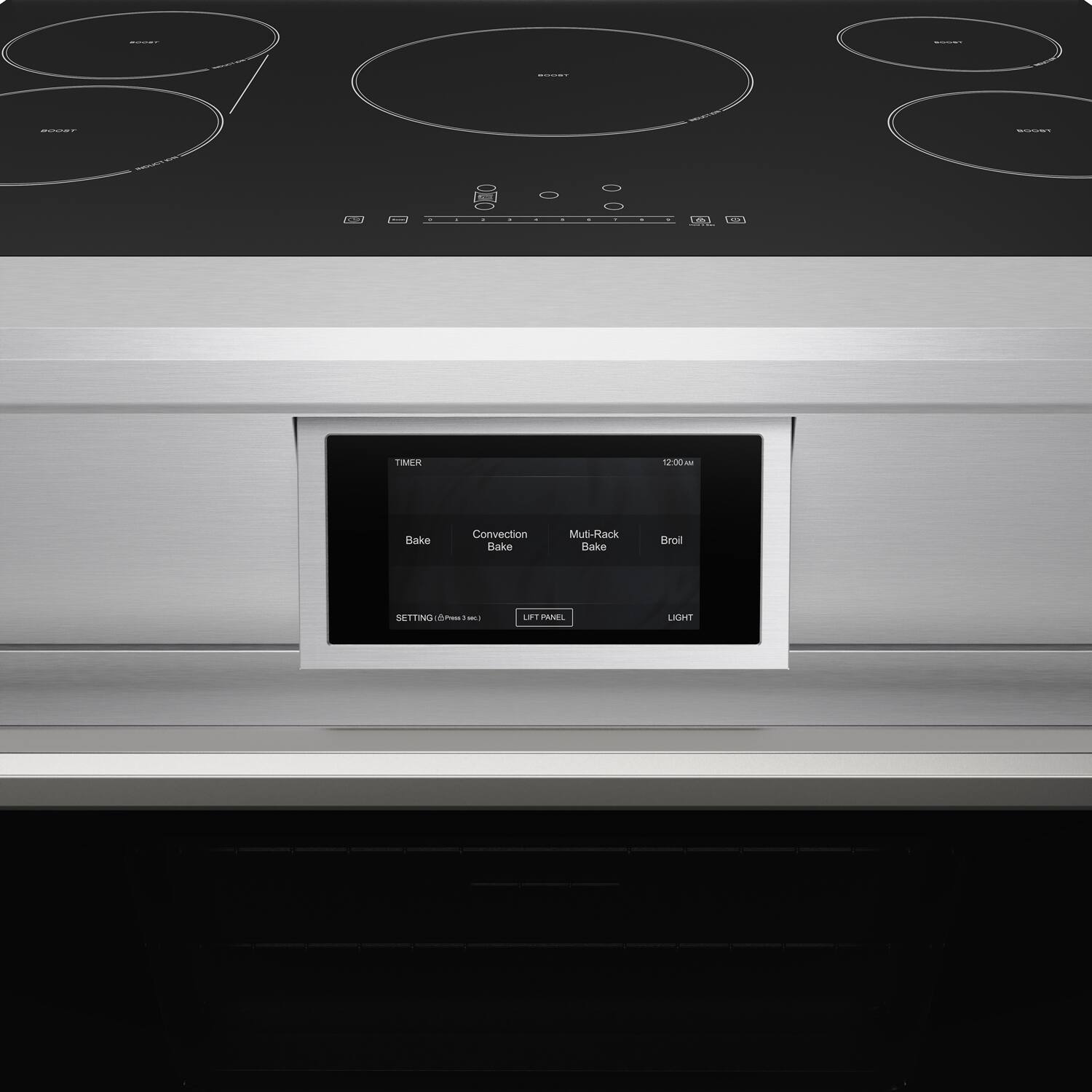 TIMER 12:00 AM  
Bake  
Convection Bake  
Multi-Rack Bake  
Broil  
SETTING (Press 3 sec)  
LIFT PANEL  
LIGHT