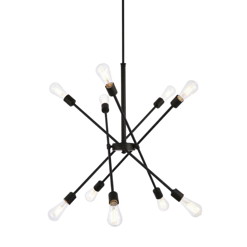 Front. Living District - Axel 10 lights black pendant with hanging rod - Black.