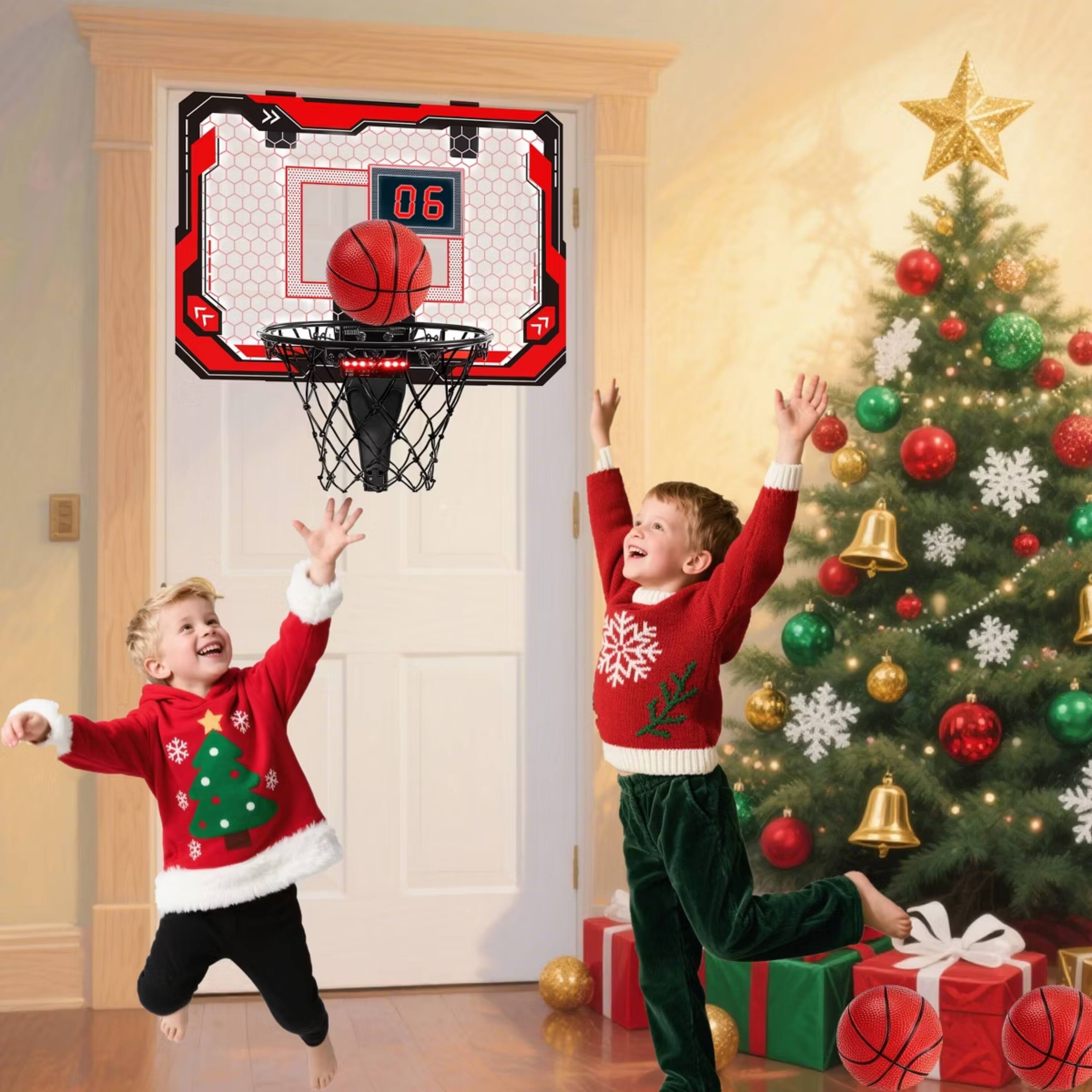 Joyfy Kid Basketball Hoop Light Up Over The Door With Scoreboard & 4 ...