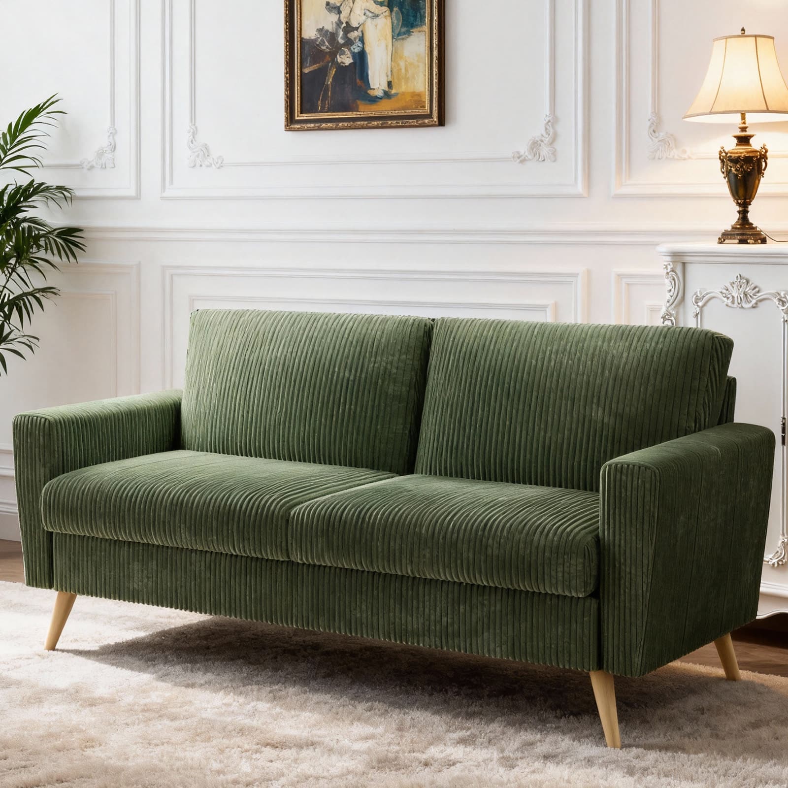 Dyonery - 68 "Corduroy sofa,small sofa for bedroom and office, comfortable sofa, spring pad, tool-free assembly - Green