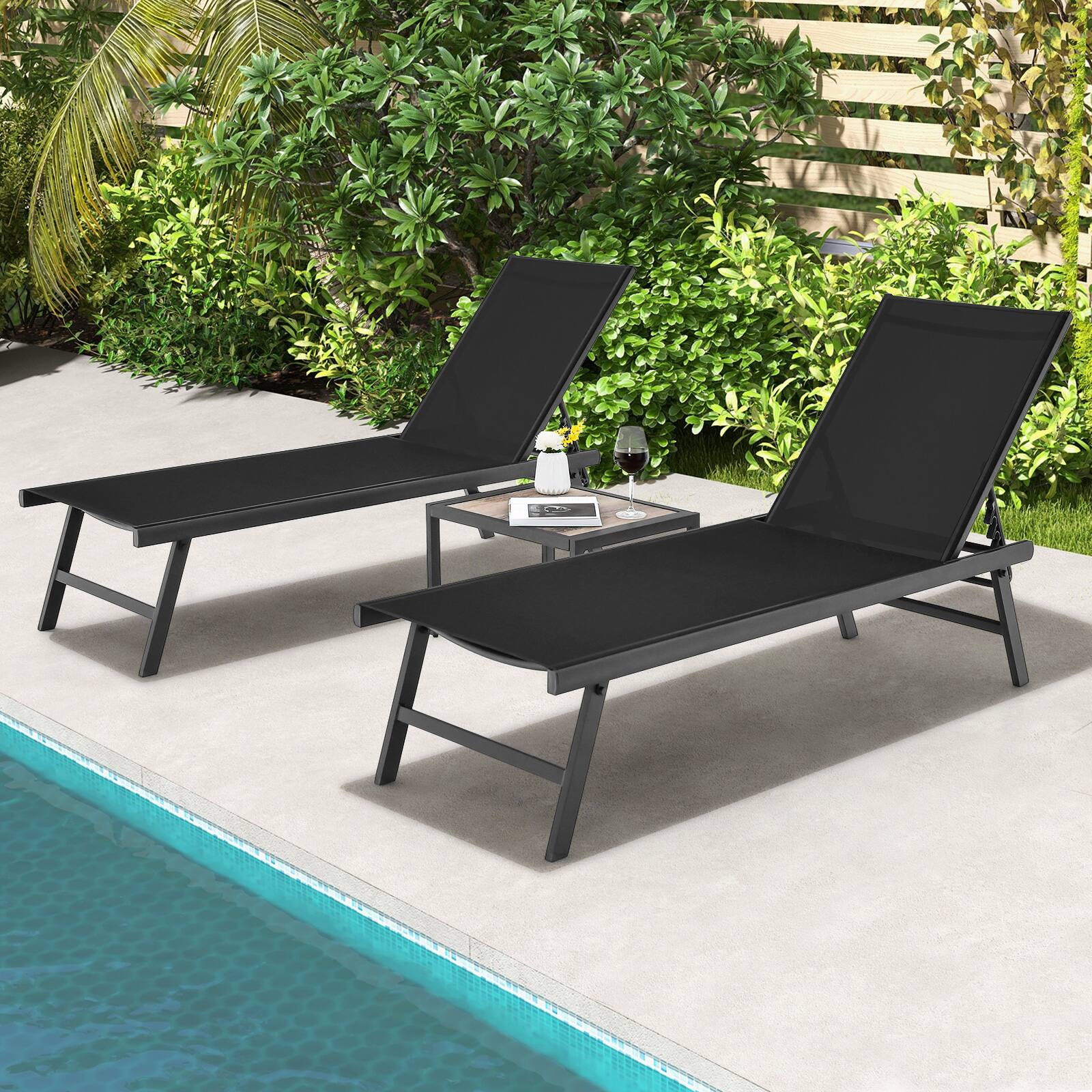 Alt View 1. Gymax - Gymax 3pcs Patio Chaise Lounge Set Aluminum Recliner Chair Table Outdoor - Black.