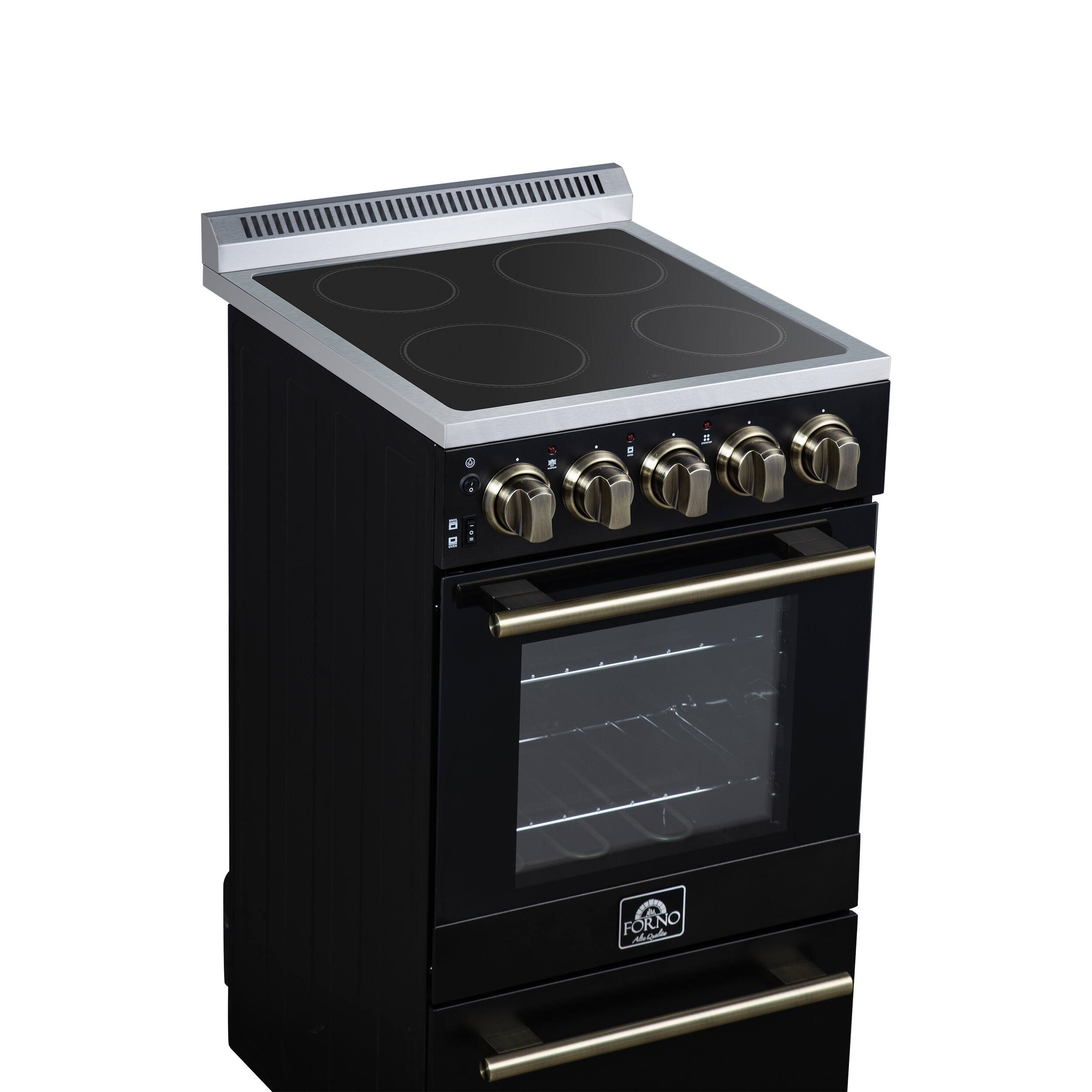 Alt View 5. Forno Appliances - Pallerano 2.05 Cu. Ft. Freestanding Electric Range with Antique Brass Accessories - Black.