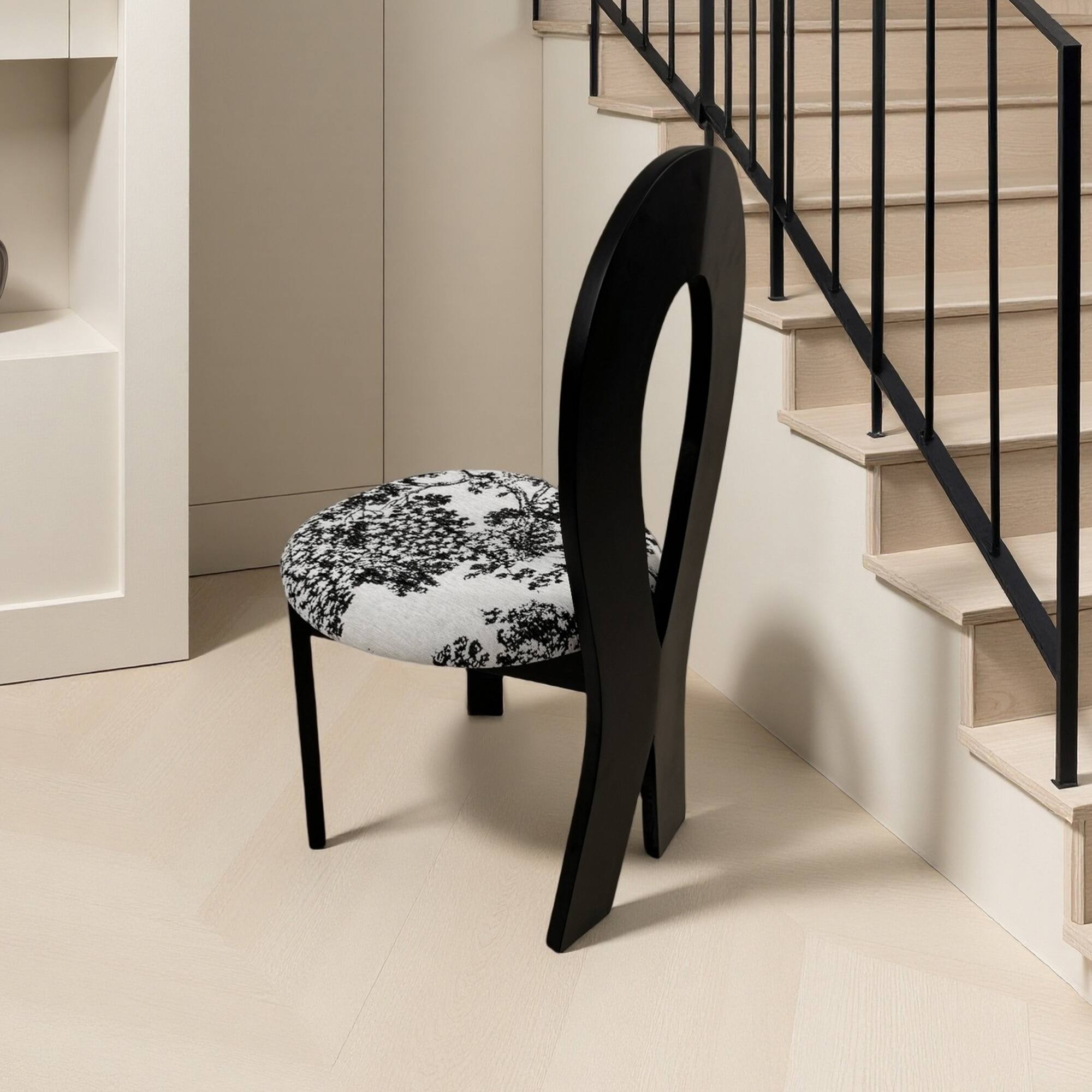 Alt View 7. GOODSILO - Elegant Dining Chair with Ribbon-Cross Backrest and Teddy Velvet Upholstery for Kitchen and Dining Room, Set of 2 - White+Black.