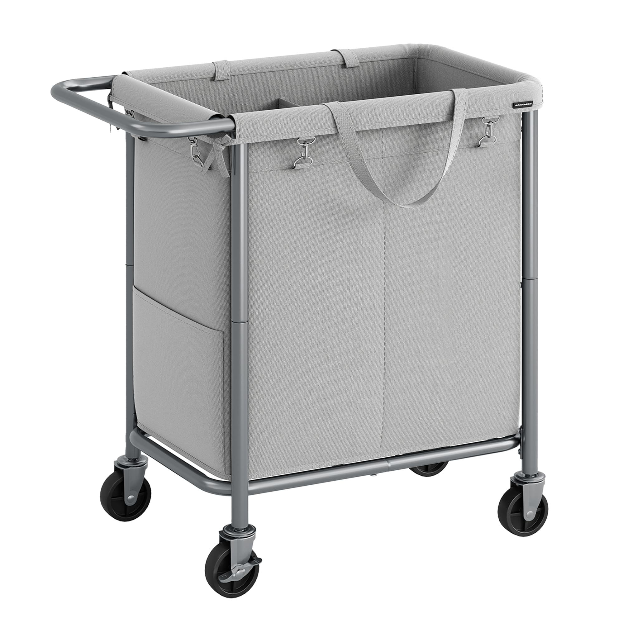 Songmics Home - Laundry Basket on Wheels,2-Compartment Linen Laundry Hamper,37 Gallons (140L),Removable Liner,Steel Frame with Handle - Dove Grey price history on PriceWatchPro