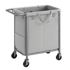 Front. Songmics Home - Laundry Basket on Wheels,2-Compartment Linen Laundry Hamper,37 Gallons (140L),Removable Liner,Steel Frame with Handle - Dove Grey.