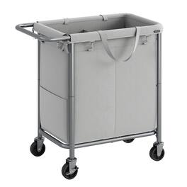 Songmics Home - Laundry Basket on Wheels,2-Compartment Linen Laundry Hamper,37 Gallons (140L),Removable Liner,Steel Frame with Handle - Dove Grey