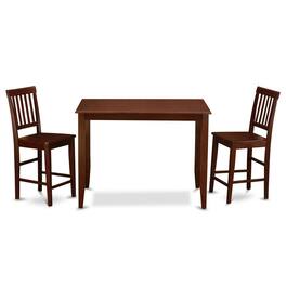 East West Furniture - 3 Pc pub Table set-Table and 2 Wood counter Chairs - Mahogany