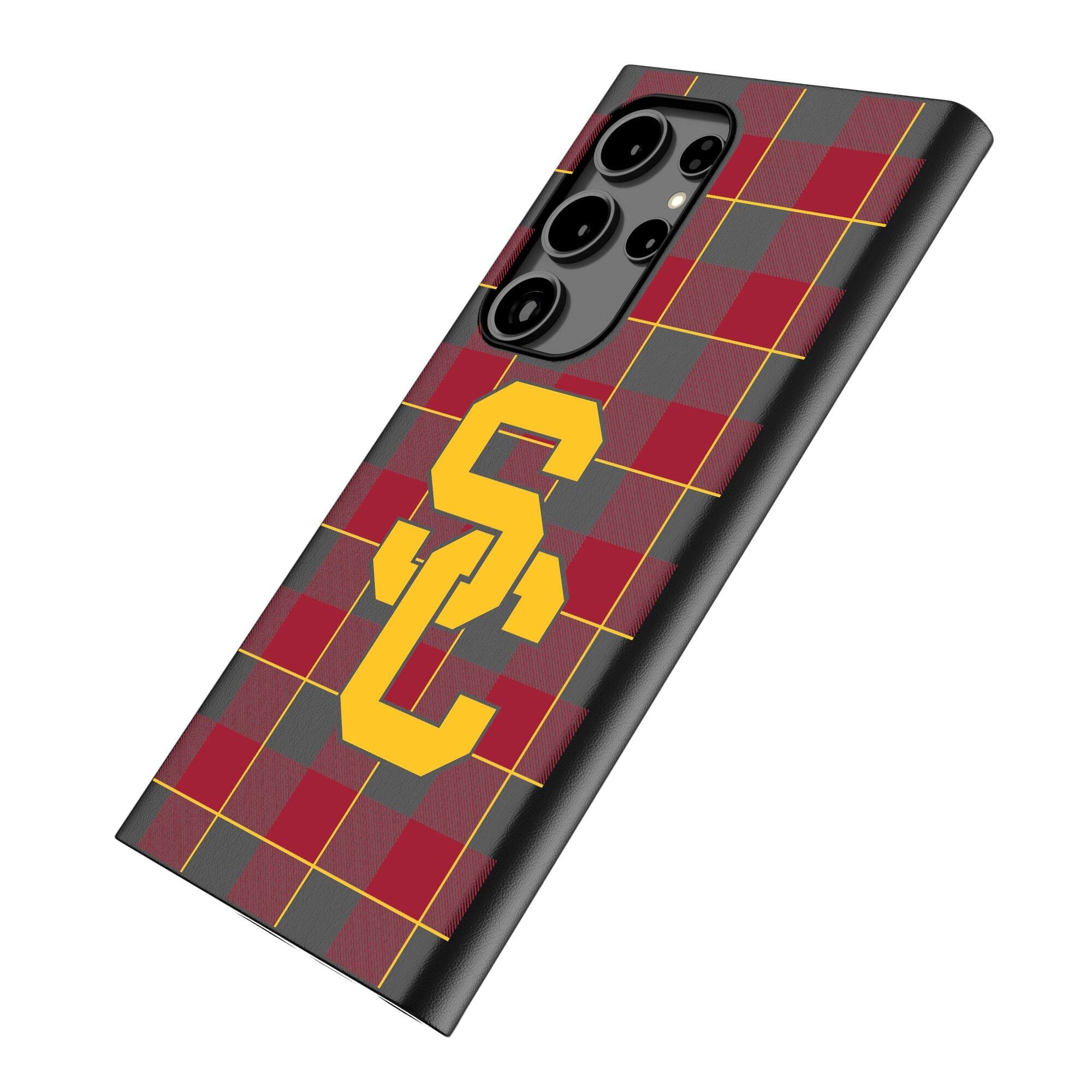 Alt View 1. Keyscaper - USC Trojans Plaid Galaxy Magnetic Bump Case - S25 - Black.