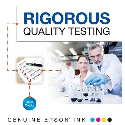 RIGOROUS QUALITY TESTING

CHECKLIST:
- Color
- Viscosity
- Tensile Strength
- Surface Coating
- Gas Emission

Epson Quality

GENUINE EPSON INK