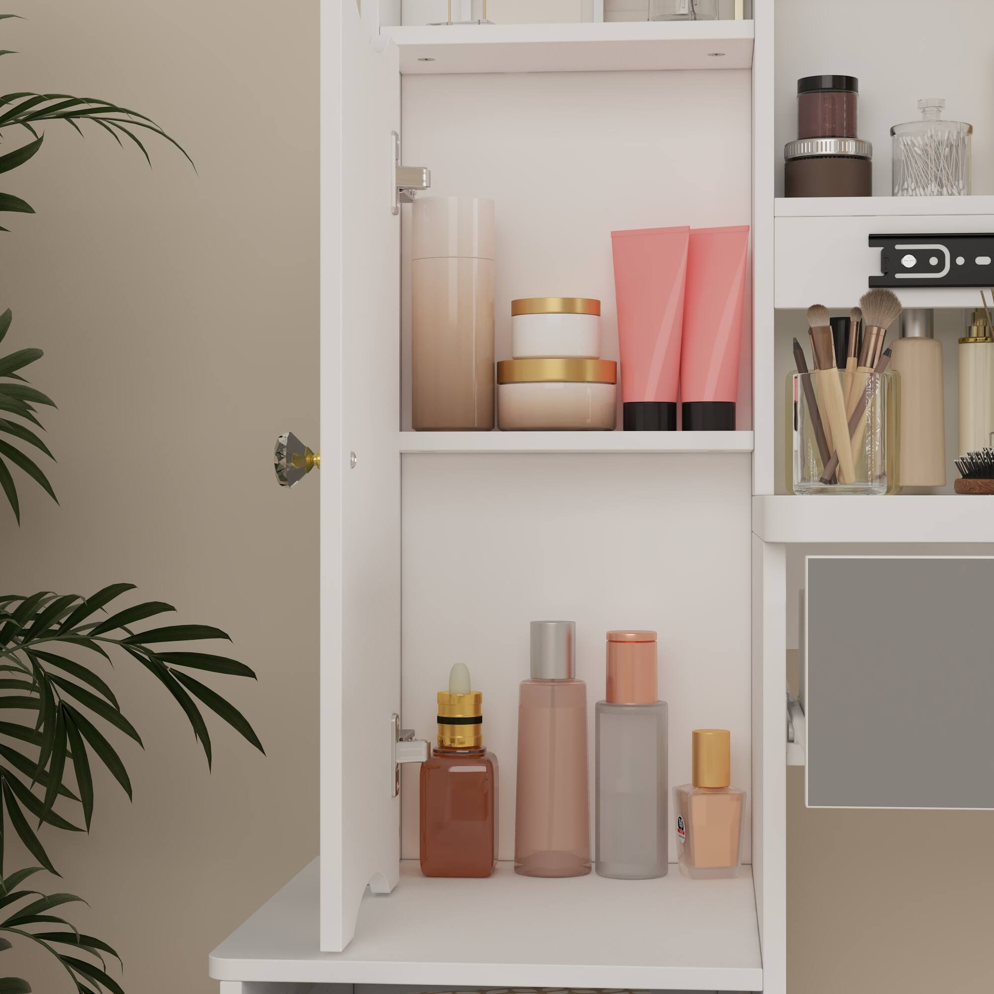 Alt View 2. Famapy - LED Vanity Table with Precision Storage: Your Ultimate Makeup & Jewelry Organizer - White.