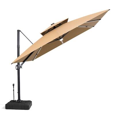 Alt View 9. Crestlive Products - Crestlive Products 11X11FT Patio Offset Cantilever Umbrella 2-Tier Top With Solar-Lighted Strips 350lbs Rod Wheel Base - tan.