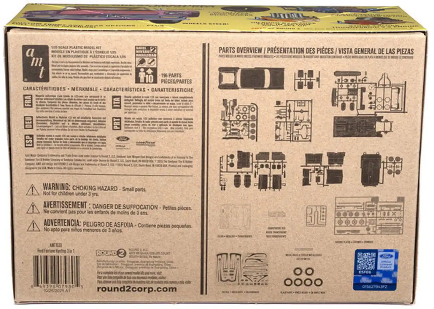 LOS SCALE PLASTIC MODEL KIT  
SKRE a MODELE EN PLASTIQUE A ÉCHELLE 1/105  
NIVEAU 2  
KOT DE MODELSO DE PLASTICO ESCALA MAGNIFICA 1/105  
196 PARTS PIECES/PARTES CARACTERÍSTICAS MERKMALE CARACTERÍSTICAS CARATTERISTICHE  
FRA DEU ESP ITA  
PARTS OVERVIEW / PRÉSENTATION DES PIÈCES / VISTA GENERAL DE LAS PIEZAS  

WARNING: CHOKING HAZARD Small parts. Not for children under 3 yrs.  
AVERTISSEMENT DANGER DE SUFFOCATION Petites pièces. Ne convient pas pour les enfants de moins de 3 ans  
ADVERTENCIA: PELIGRO DE ASFIXIA Contiene piezas pequeñas. No apto para niños menores de 3 años  

1 ROUND 2  
49398 07980 5  
10/25/2025  
A1 round2corp.com  
015627843F2  

CARACTERÍ