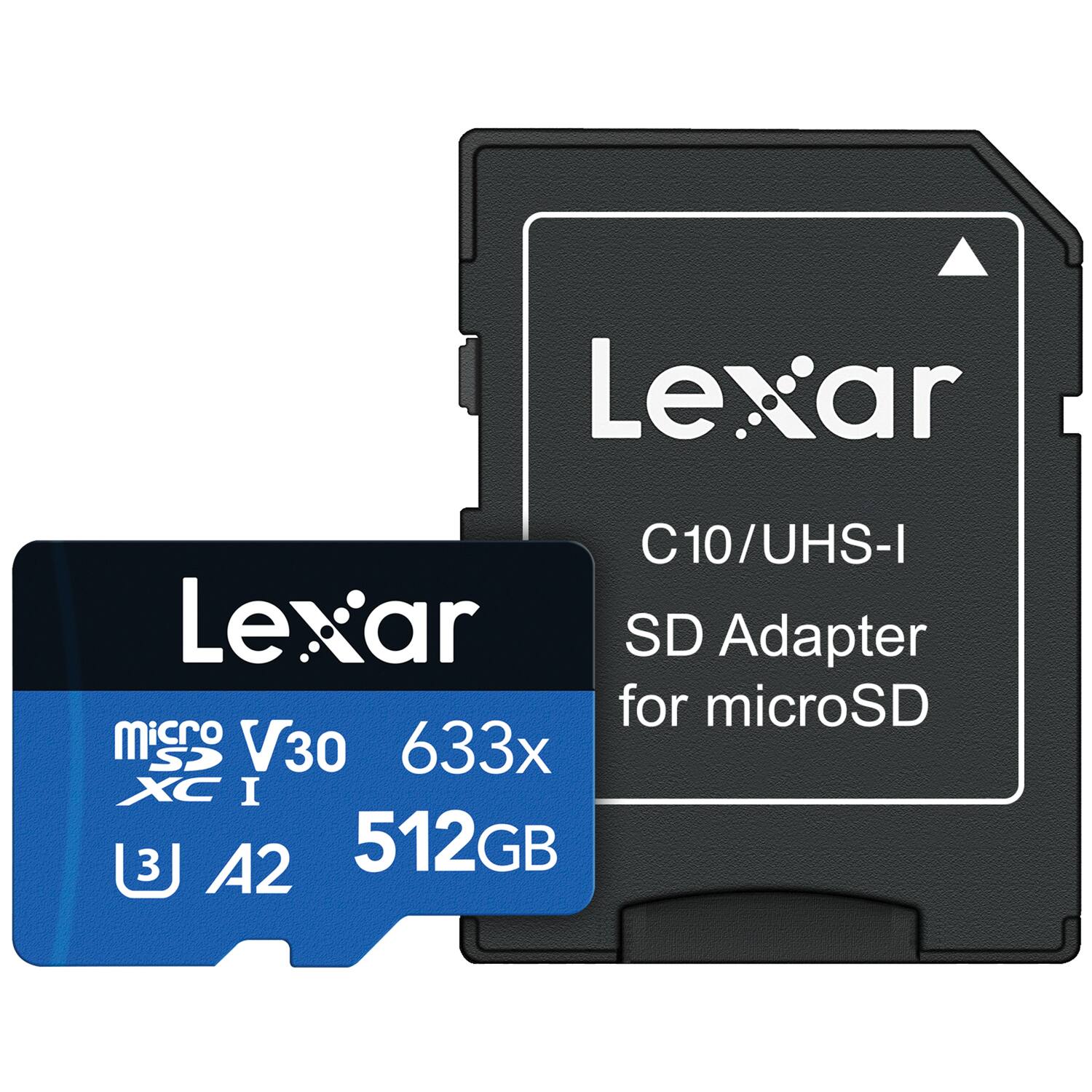 Lexar  
C10/UHS-I  
SD Adapter for microSD  

Lexar  
microSD  
V30  
633x  
XC I  
A2  
512GB