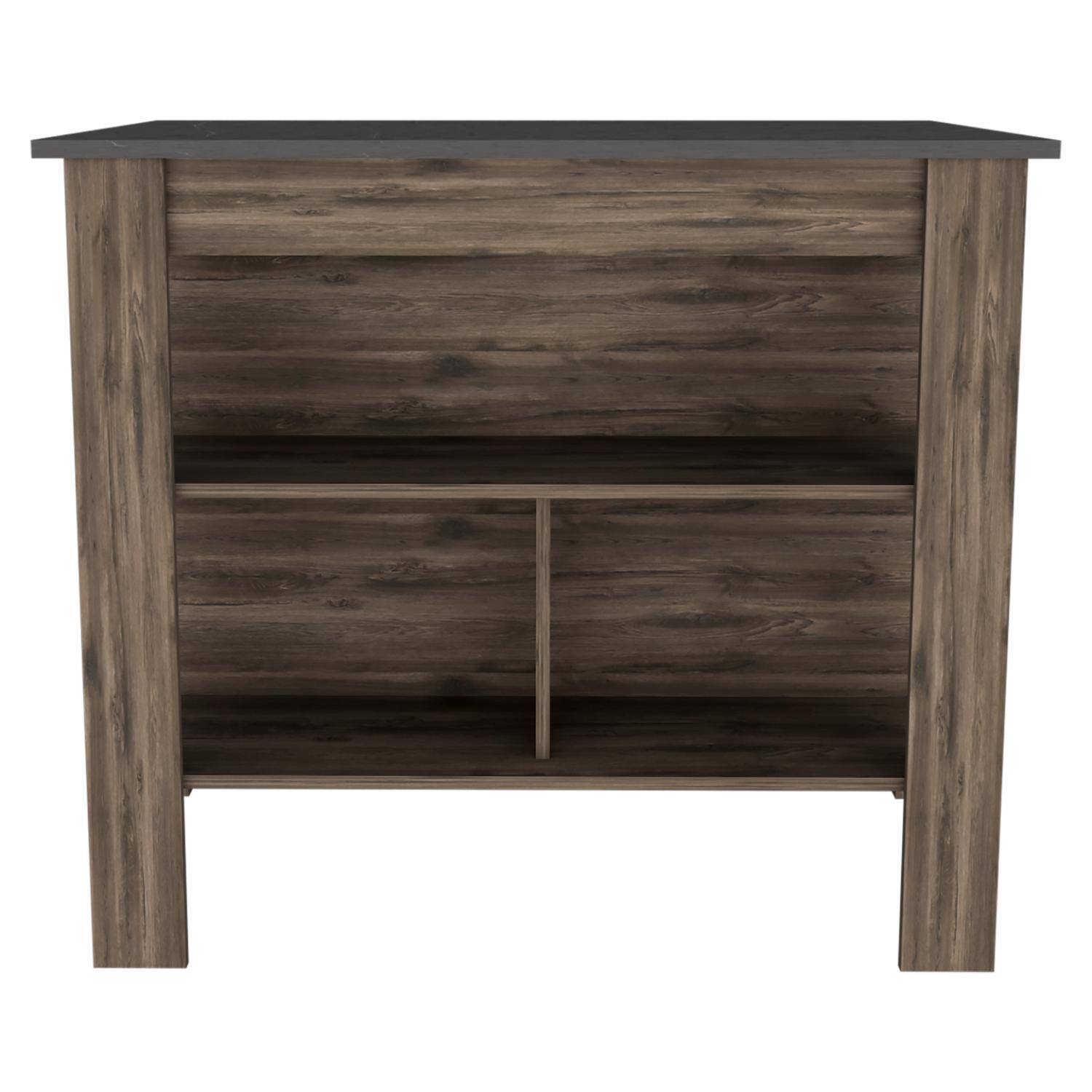 Front. TuHome - Cala Kitchen Island, Four Legs, Three Shelves, Dark Brown and Onyx - Dark Brown, Onyx.