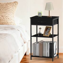 Oumilen - Black 3-Tier Printer Stand with Fabric Drawer & Open Shelves - Black