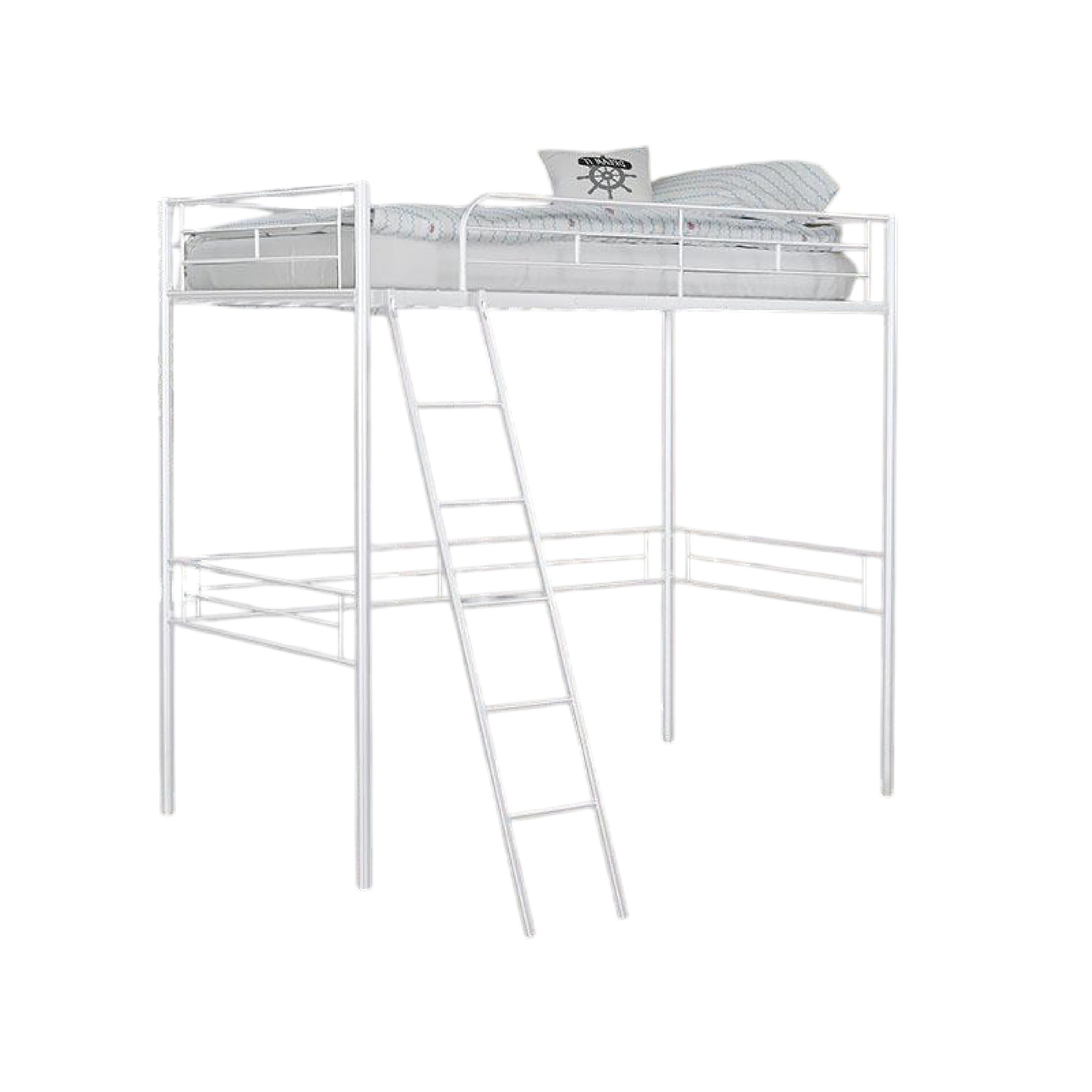 Manhattan Lane - Mylz Twin Loft Bed, 61 Inch, White Metal Frame, Attached Angled Ladder - White