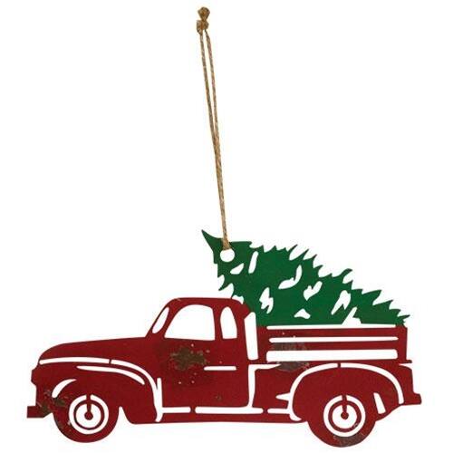 Front. BreeBe - *Hanging Distressed Red Metal Truck - Red.