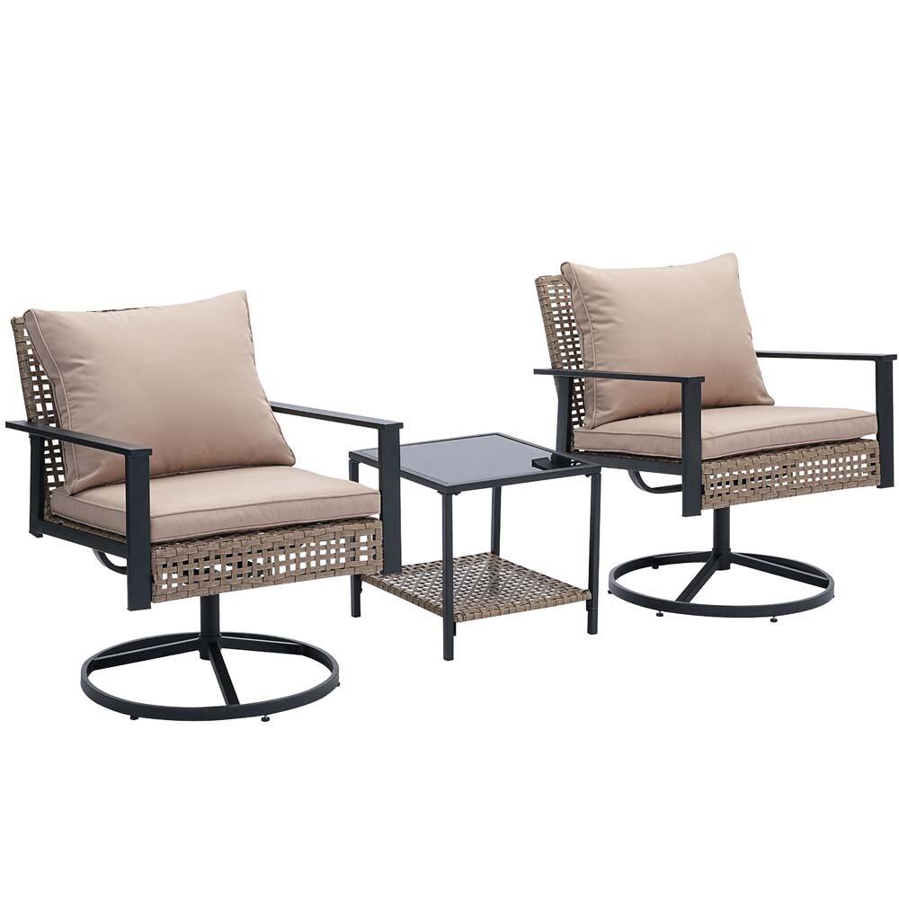 Alt View 1. Ainfox - Ainfox Patio Sofa Wicker Loveseat Rocking Chair - Beige.