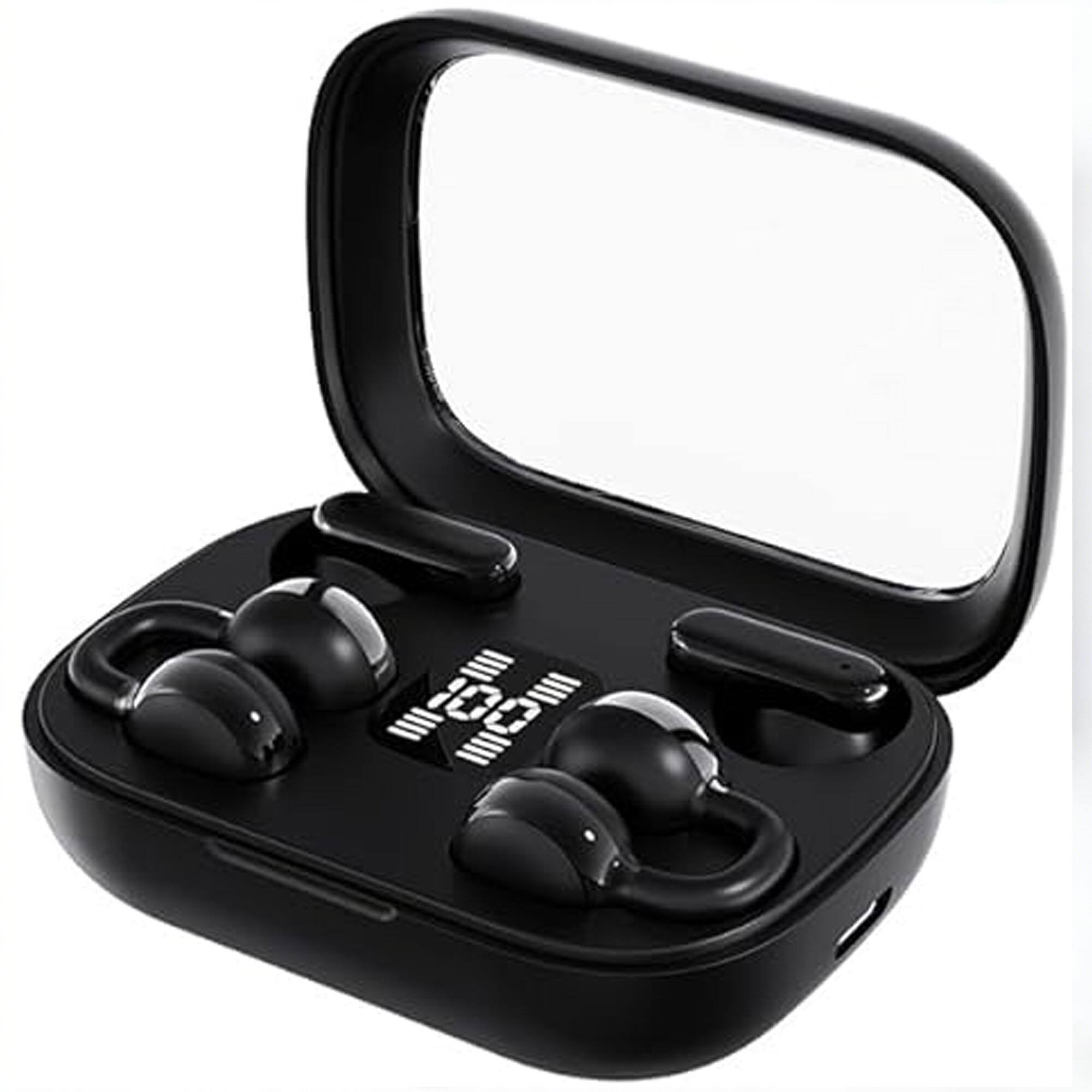 YONWAY - 2-in-1 Ear Clip and Semi-in-Ear 2 Pairs of Headphones, Wireless Bluetooth Earbuds with LED Digital Display for Sport
