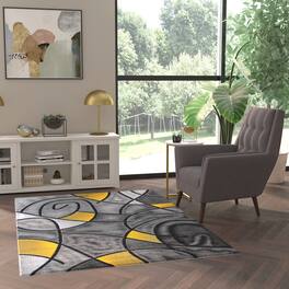 Emma + Oliver - Urbane Contemporary Abstract Geometric Olefin Accent Rug in Gradient Shades with Natural Jute Backing - Yellow