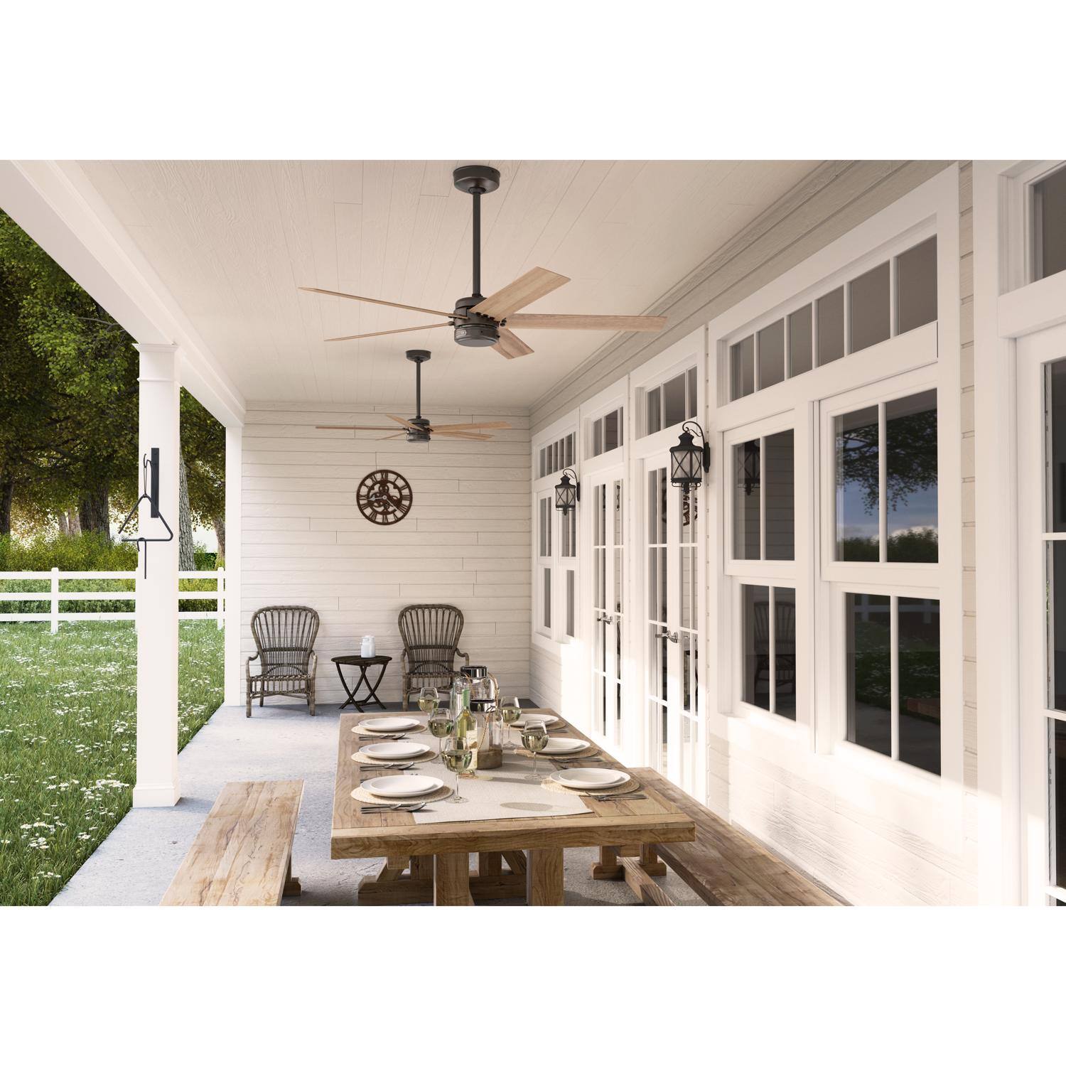 Left. Hunter - Hunter Burton 52 in. Bronze Indoor and Outdoor Ceiling Fan.