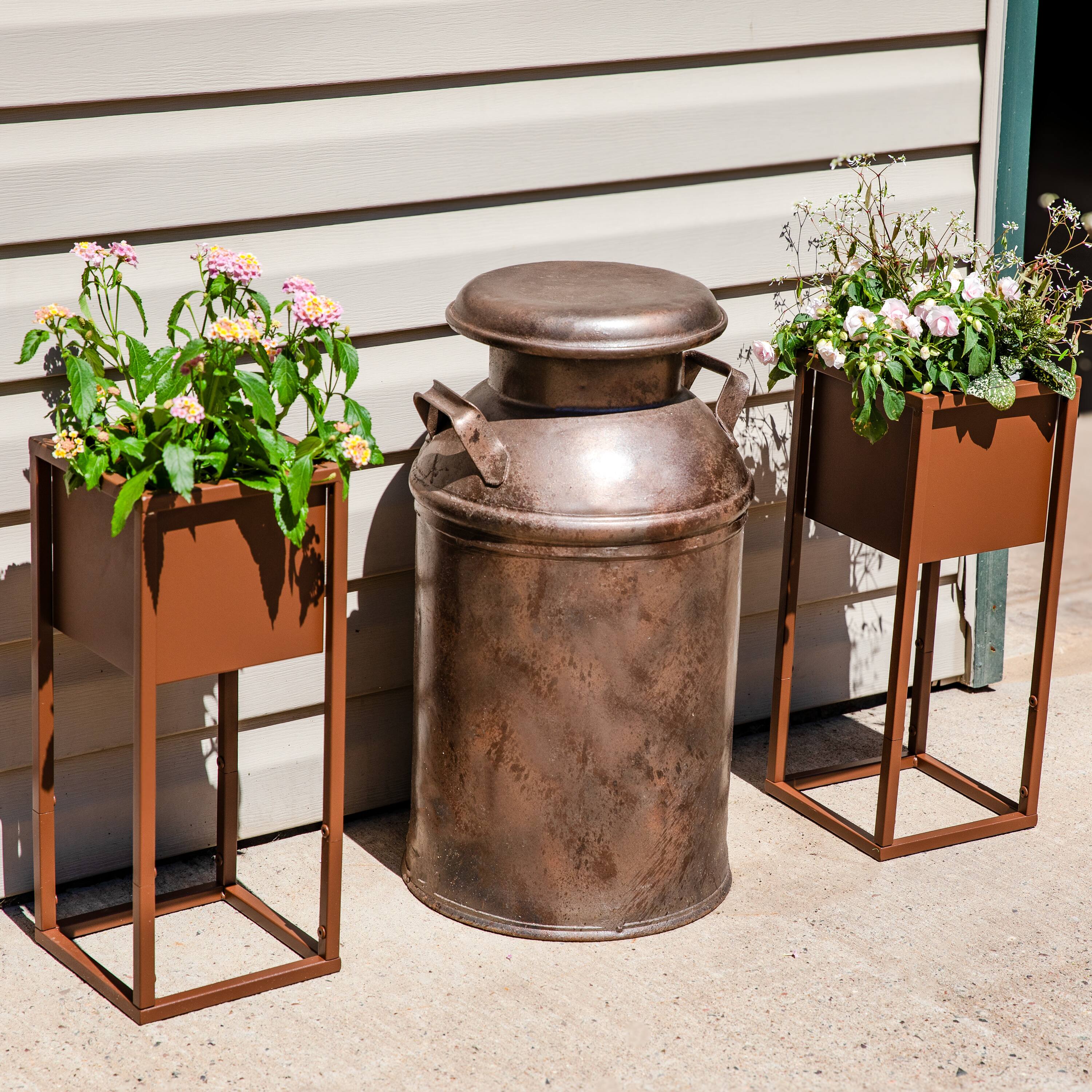 Alt View 1. Sunnydaze - Modern Simplicity Outdoor Elevated Planter - 2-Pack - Brown.