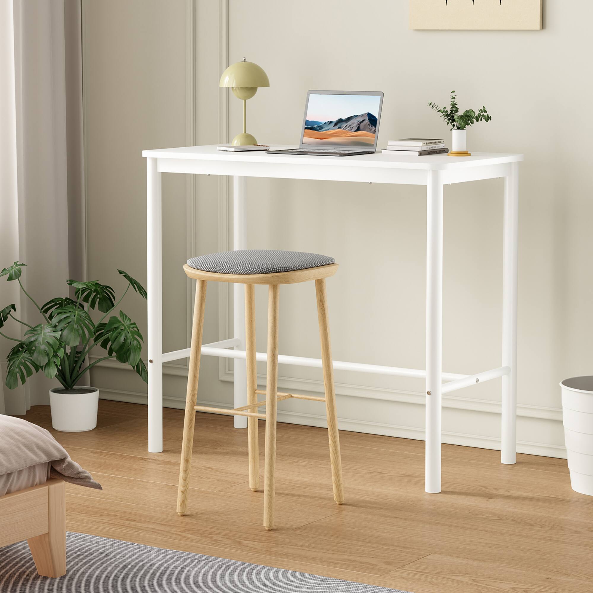 Alt View 4. GOODSILO - 47 Inch Industrial Style Counter Height Bar Table with Metal Frame and Wooden Top for Dining and Entertainment - White.