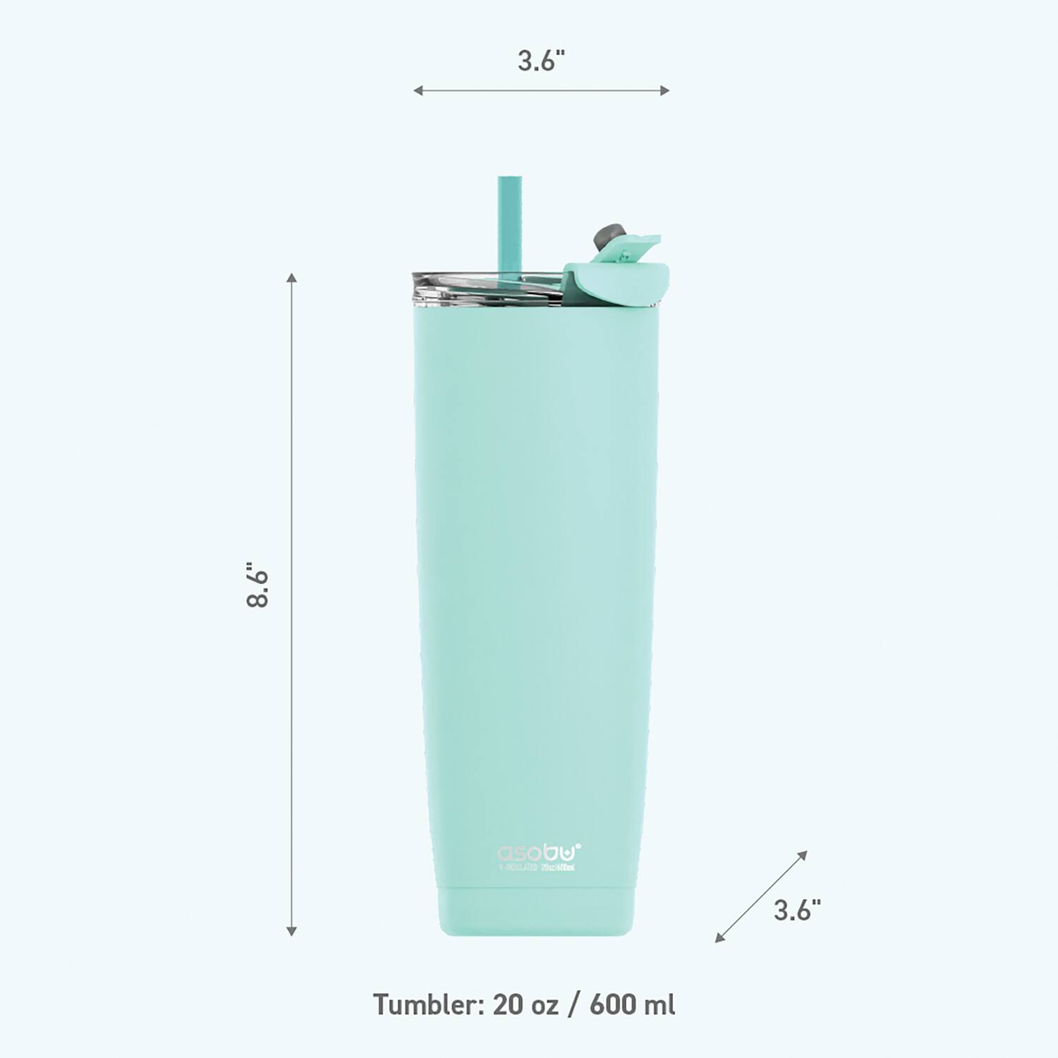 3.6"  
8.6"  
asobu - OLLATO  
Tumbler: 20 oz / 600 ml