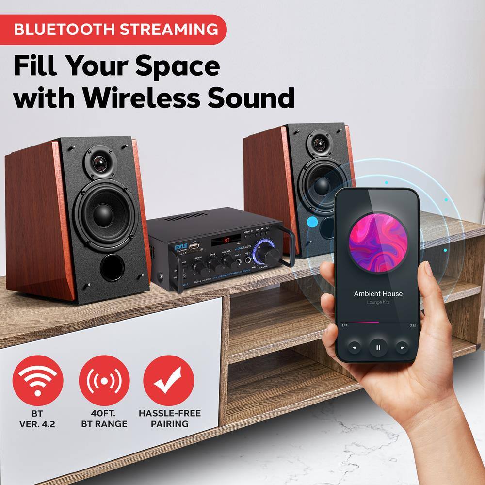 BLUETOOTH STREAMING  
Fill Your Space with Wireless Sound  

PYLE B7 Ambient House Lounge  

BT VER. 4.2  
40FT. BT RANGE  
HASSLE-FREE PAIRING  

Ambient House  
Lounge Hues