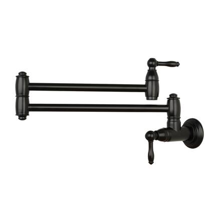 Front. Akicon - Akicon Wall-Mounted Solid Brass Pot Filler Kitchen Faucet with Dual Joint Swing Arms for Stovetop in Matte Black - Matte Black.