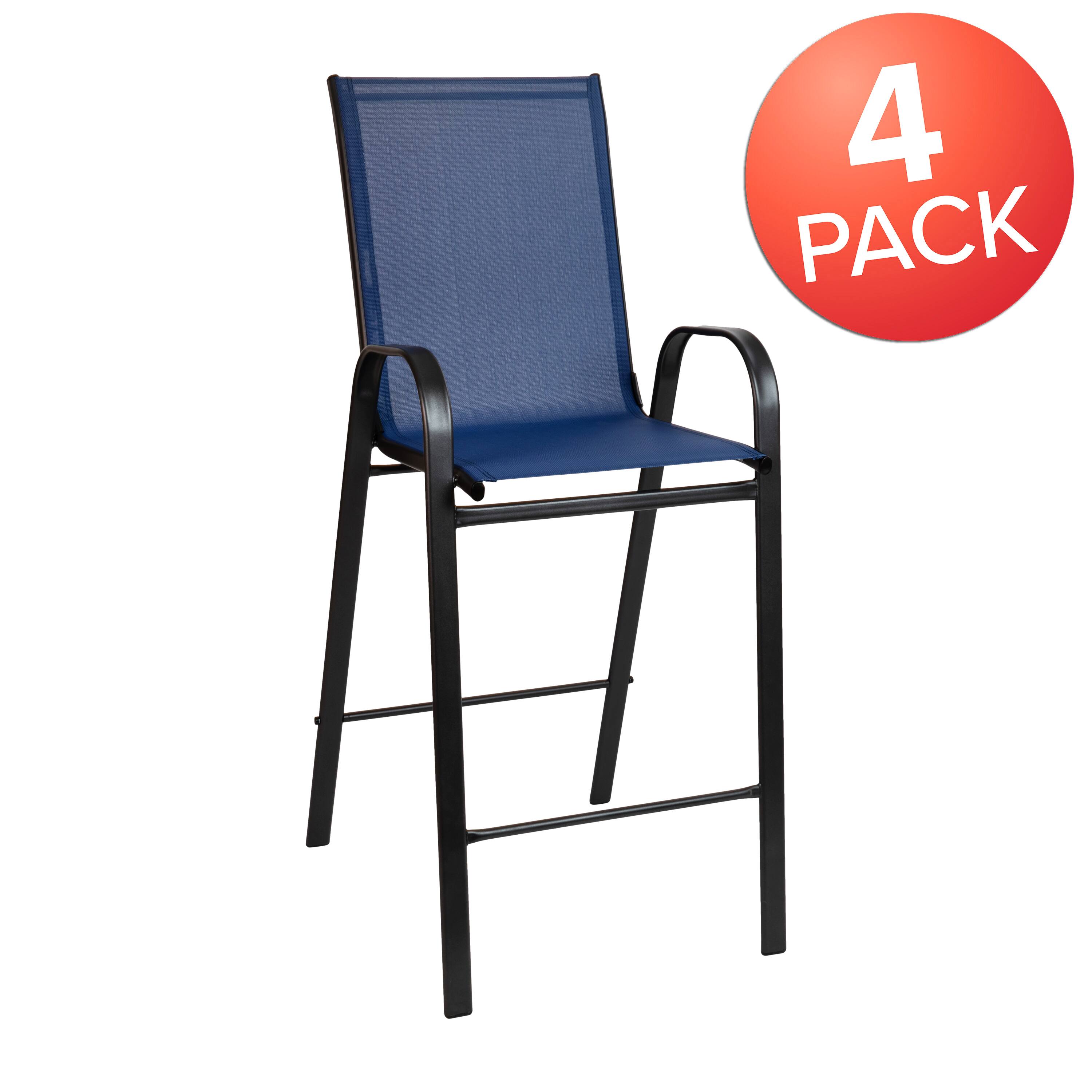 Alt View 1. Emma + Oliver - 4 Pack Outdoor Barstools with Flex Comfort Material-Patio Stool - Navy.