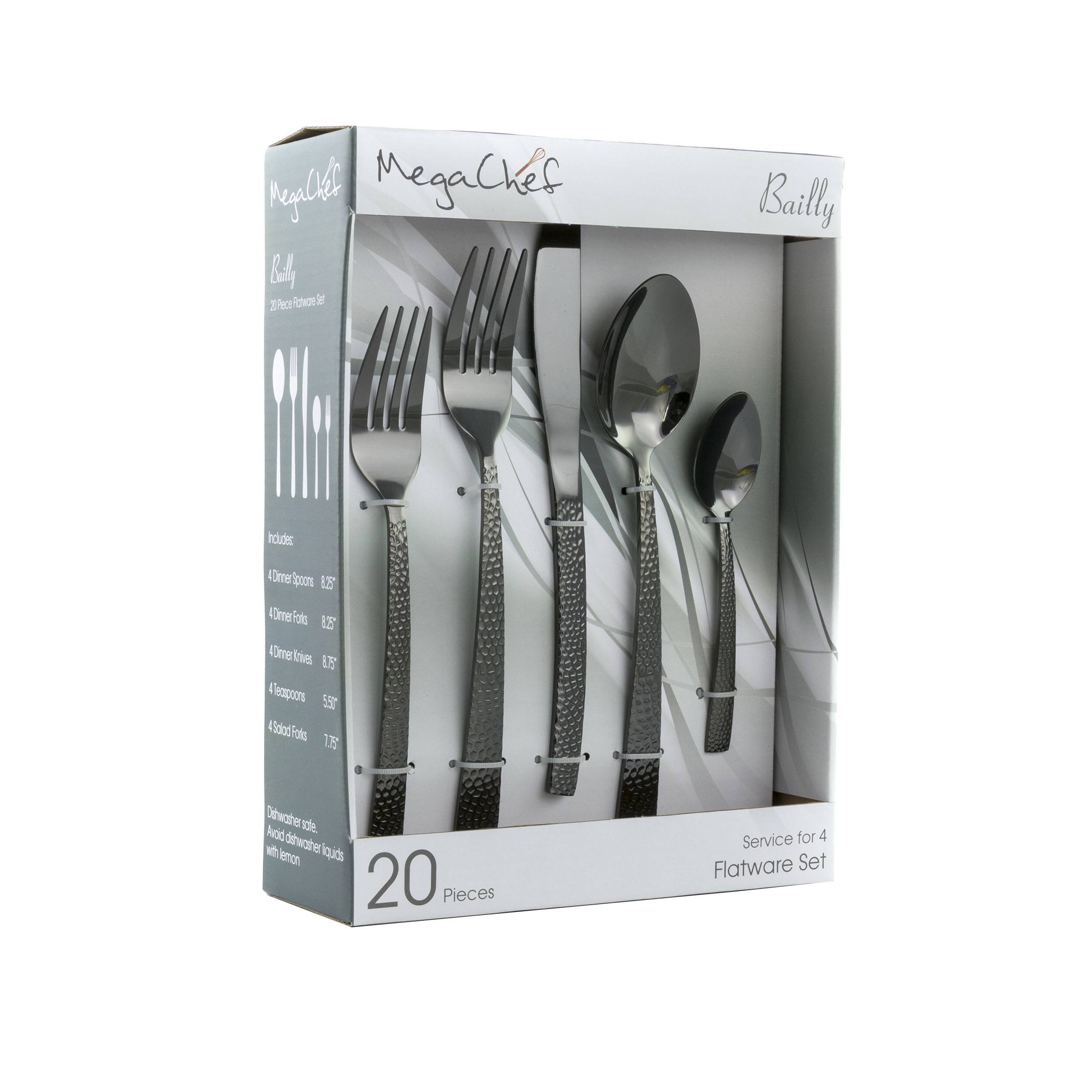 MegaChef - Baily 20 Piece Flatware Utensil Set, Stainless Steel Silverware Metal Service for 4 - Black price history on PriceWatchPro