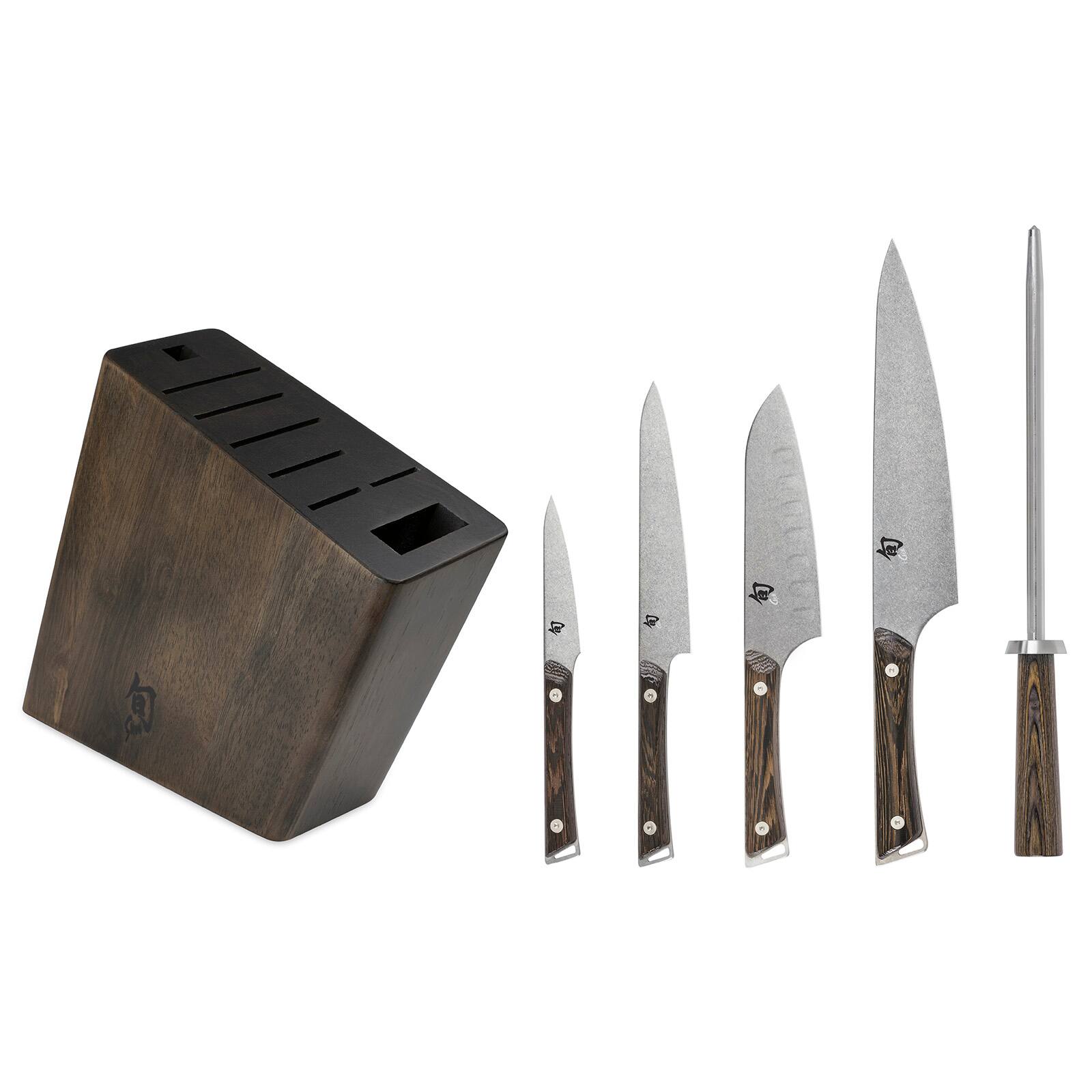 Alt View 1. Shun - Kanso 6 Piece Knife Block Set - Brown.