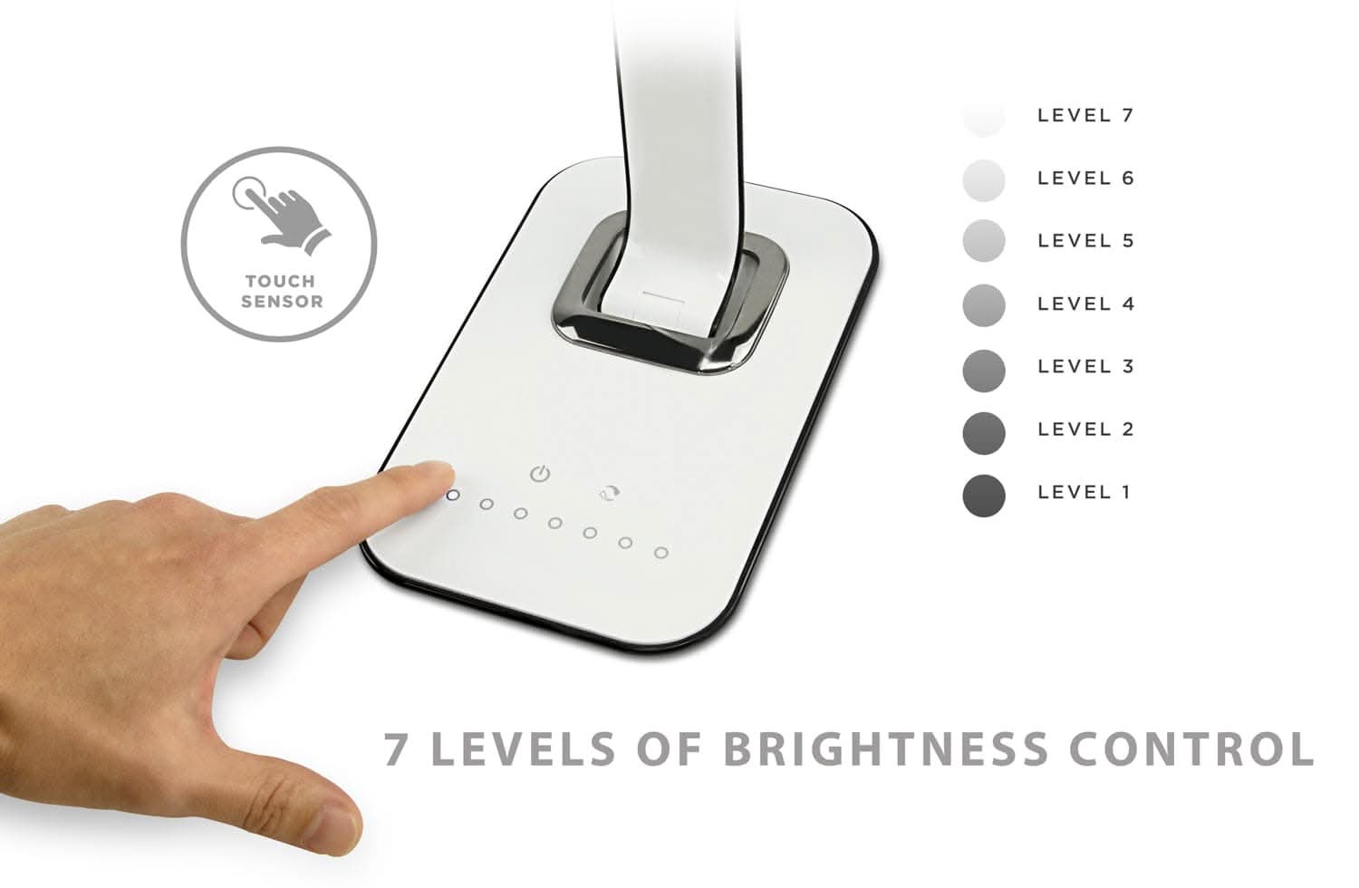 LEVEL 7  
LEVEL 6  
LEVEL 5  
TOUCH SENSOR  
LEVEL 4  
LEVEL 3  
LEVEL 2  
LEVEL 1  

7 LEVELS OF BRIGHTNESS CONTROL