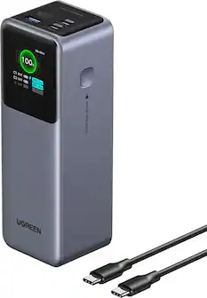 UGREEN - Nexode 200W 25,000mAh Power Bank with Smart TFT Display, PD 3.1 Fast Portable Charger for Laptops, Tablets, Cell Phones - Black