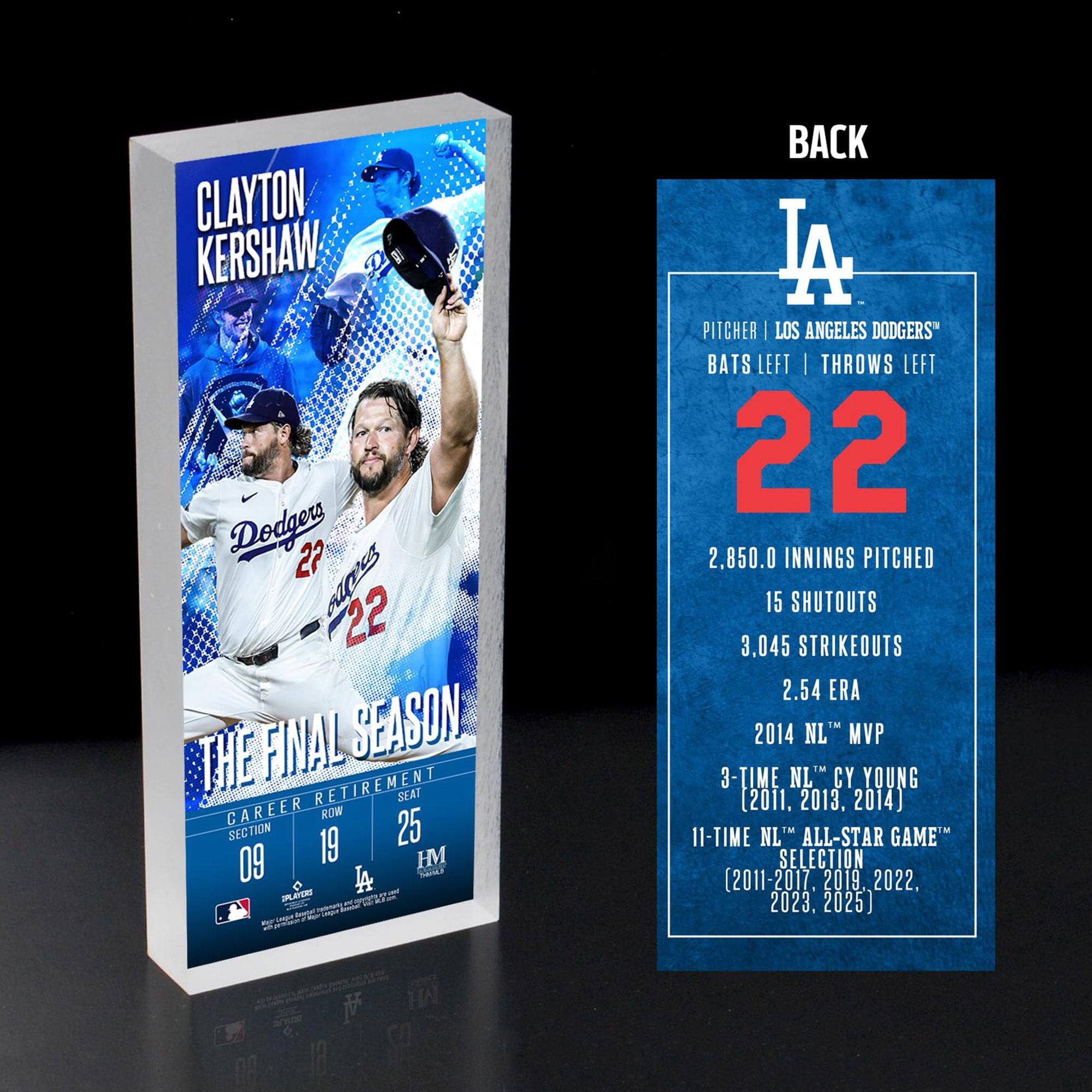 Highland Mint - Clayton Kershaw Los Angeles Dodgers Retirement 3D Acrylic Ticket Blockart - Multicolor
