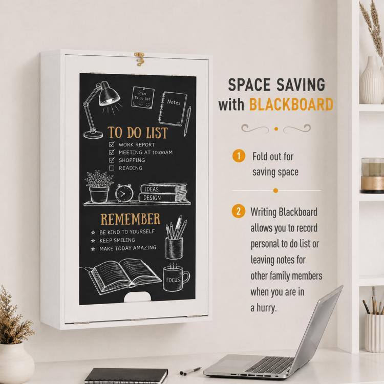 SPACE SAVING with BLACKBOARD

TO DO LIST
- WORK REPORT
- MEETING AT 10:00AM
- SHOPPING
- READING

REMEMBER
- BE KIND TO YOURSELF
- KEEP SMILING
- MAKE TODAY AMAZING
- FOCUS

1. Fold out for saving space
2. Writing Blackboard allows you to record personal to do list or leaving notes for other family members when you are in a hurry.