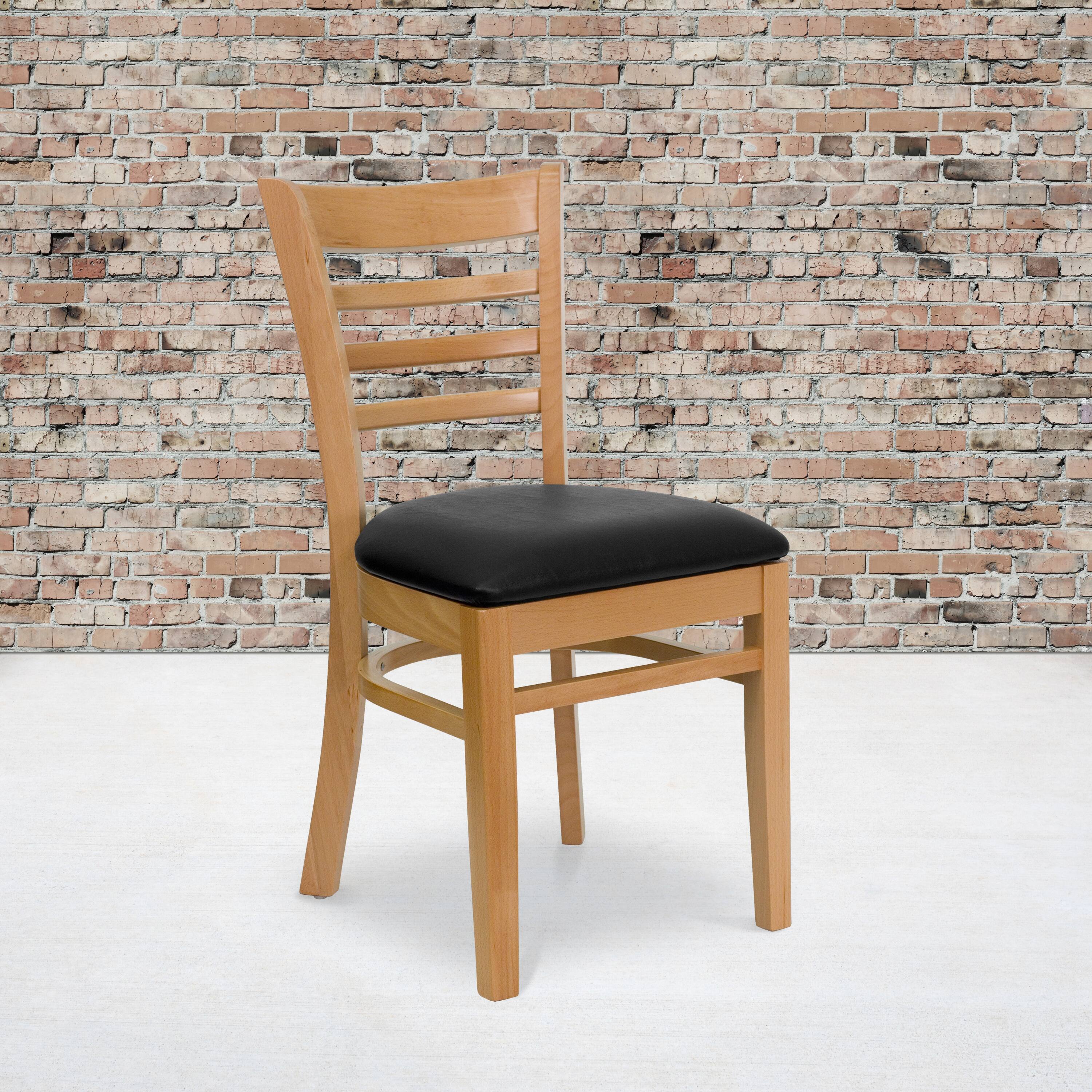 Alt View 2. Emma + Oliver - 2 Pack Ladder Back Wooden Restaurant Chair - Black Vinyl Seat/Natural Wood Frame.