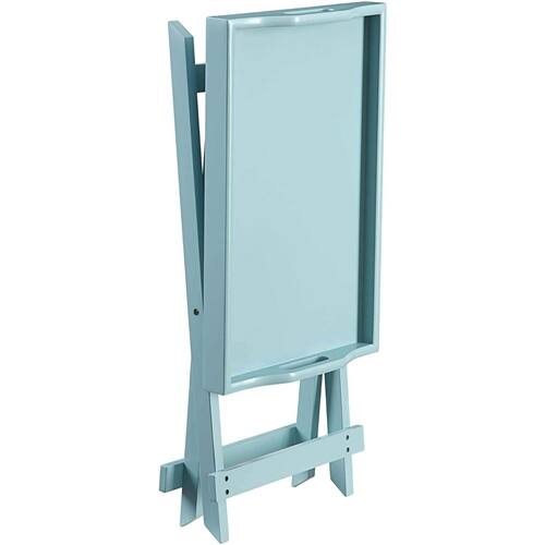 Back. SlickBlue - Folding TV Tray Table in Seafoam Wood Finish for Bedside or Living Room - Light Blue.