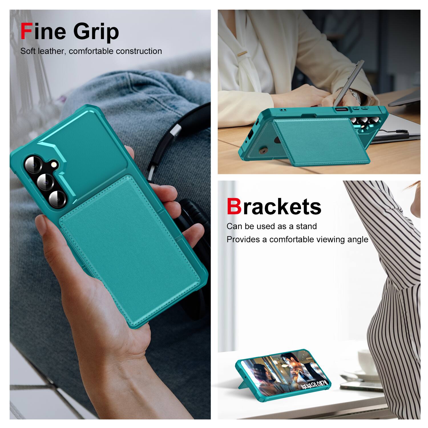 Fine Grip Soft leather, comfortable construction

Brackets Can be used as a stand Provides a comfortable viewing angle