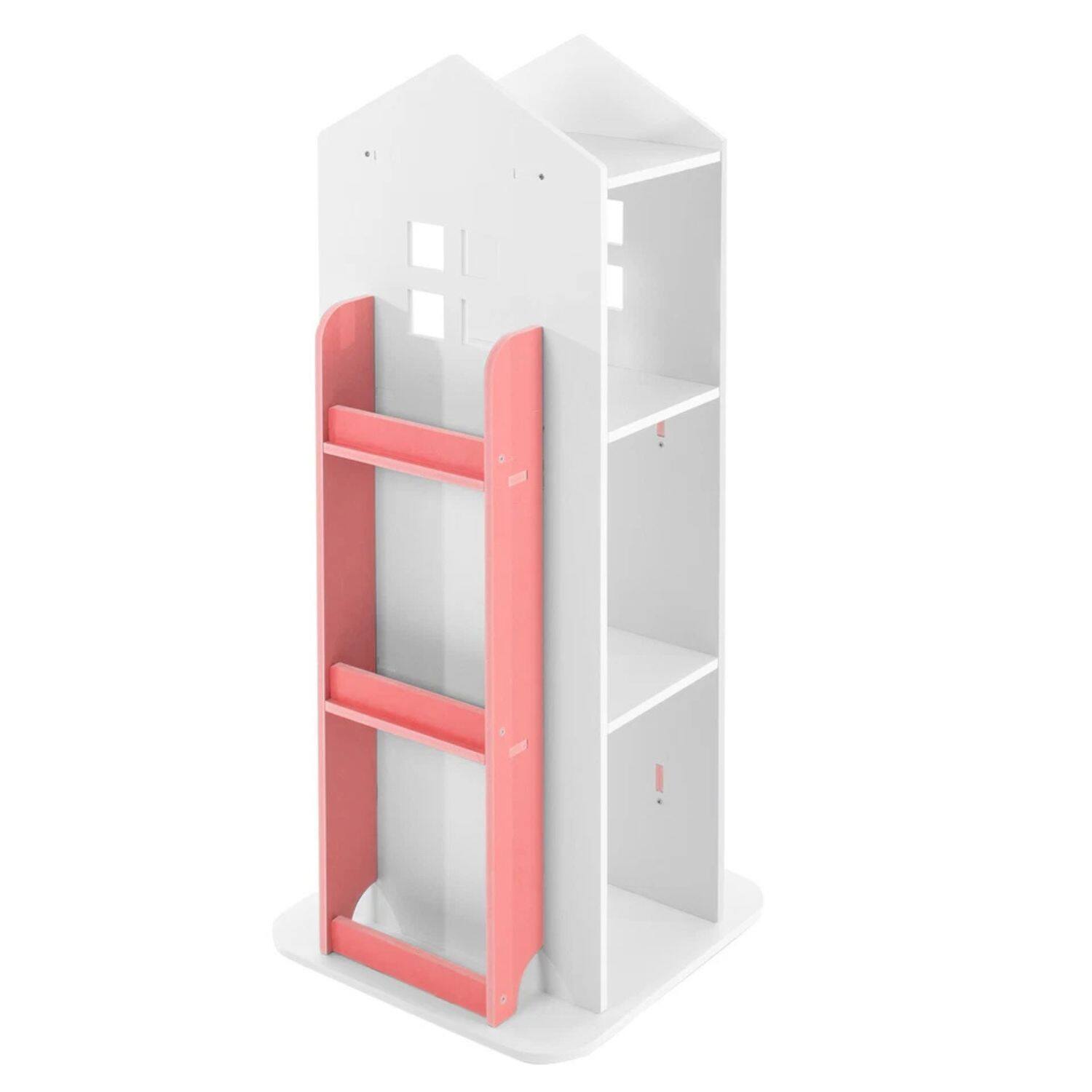 Angle. Home Collection - 4-Tier Rotating Bookcase Rack – 360°Display Organizer - Pink.