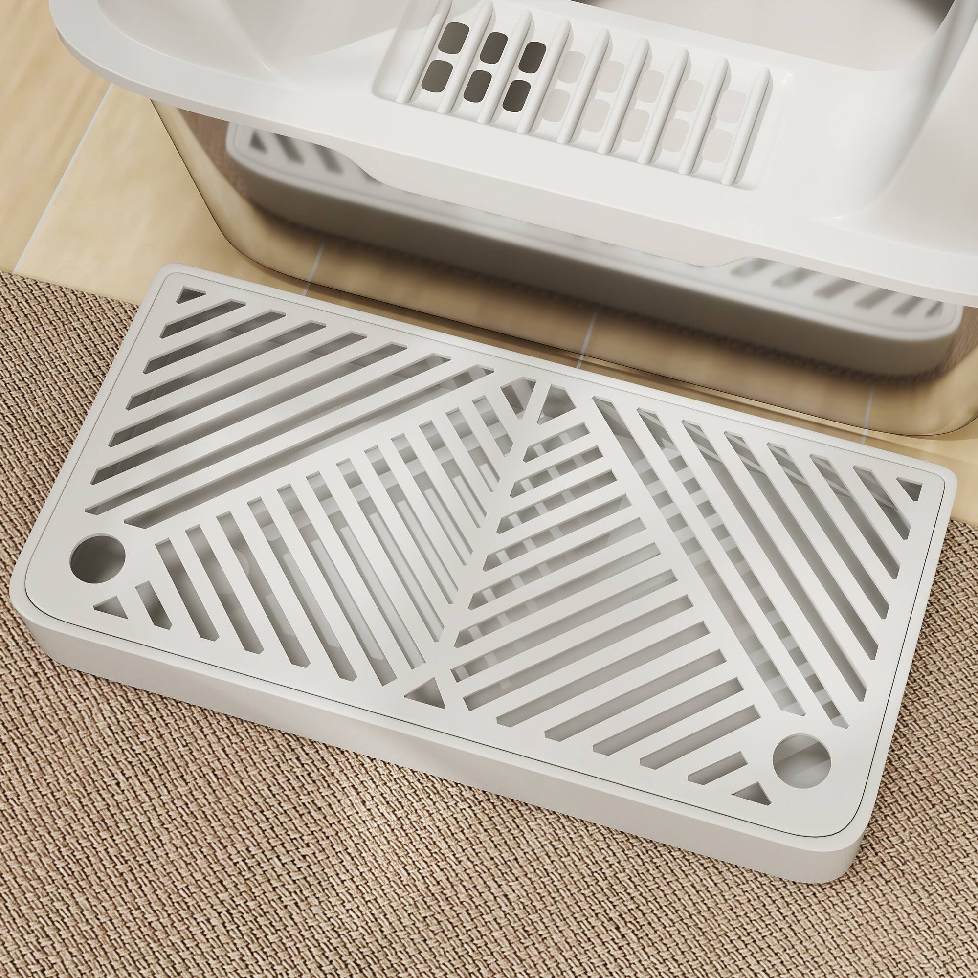 Alt View 5. Pawhut - Litter Box, Easy Clean Metal Litter Box with High Sided, Cat Litter Pan with Metal Scoop & Scoop Holder - Light Gray.