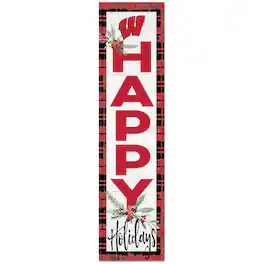 Jardine - Wisconsin Badgers 12'' x 48'' Happy Holidays Outdoor Leaner - White