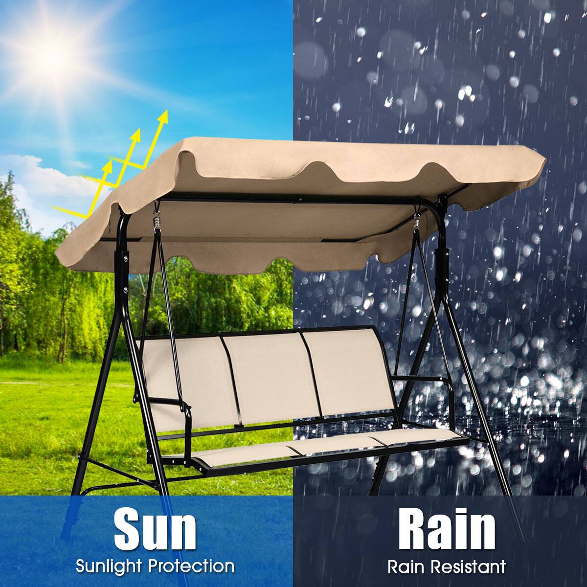 Alt View 7. Gymax - Gymax Brown Outdoor Swing Canopy Patio Swing Chair 3 Person Canopy Hammock - Brown.