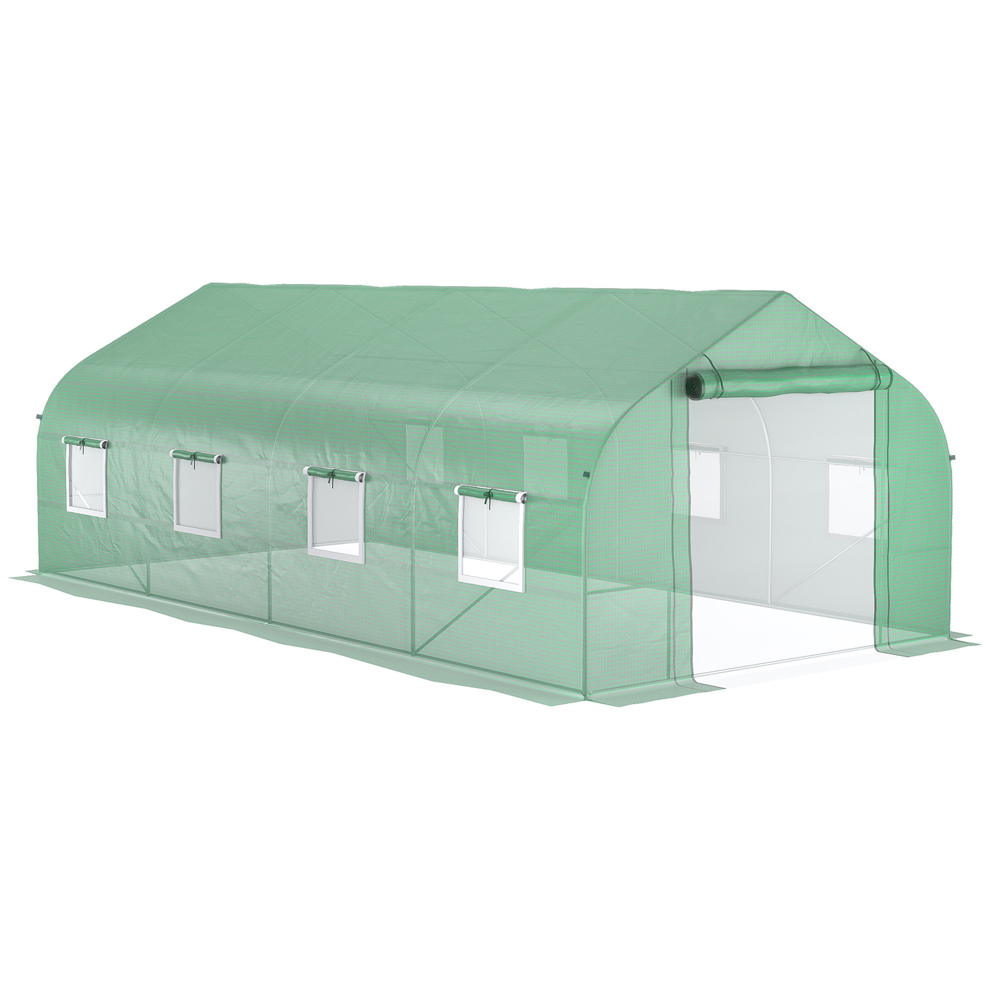 TinyHomie - 20 x 10 x 7FT Walk-in Tunnel Greenhouse with Zippered Mesh Door and 8 Mesh Windows Galvanized Steel Hoops Green