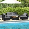 Front. Gymax - Gymax Set Of 5 Outdoor Furniture Set w/ Seat & Back Cushions Acacia Wood Tabletop - Gray.