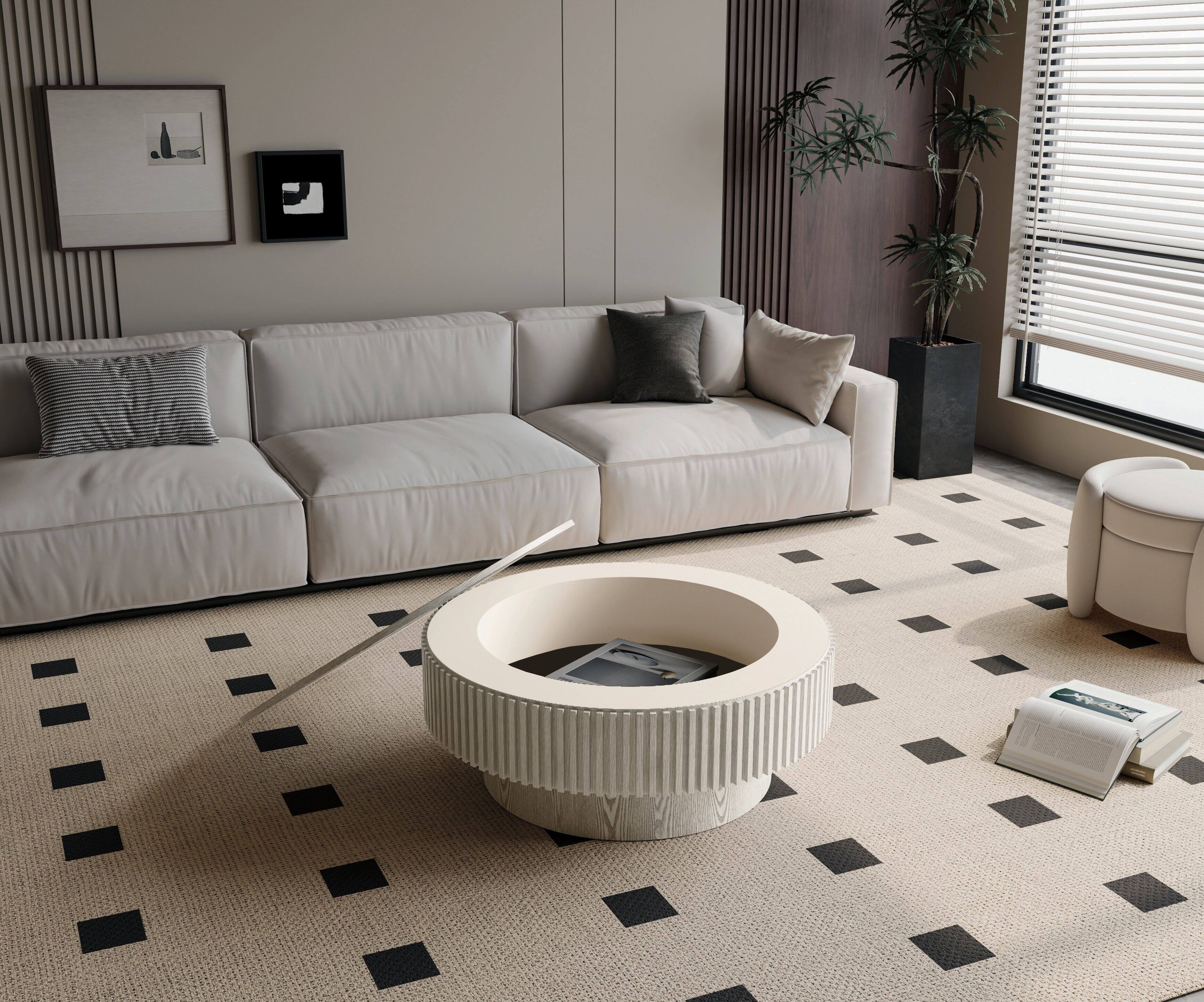 Alt View 4. Loheer - Loheer 31.5 Inch Modern Round Coffee Table with Storage Solid Wood Veneer Retro White Accent Tea Table for Living Room - Retro White.