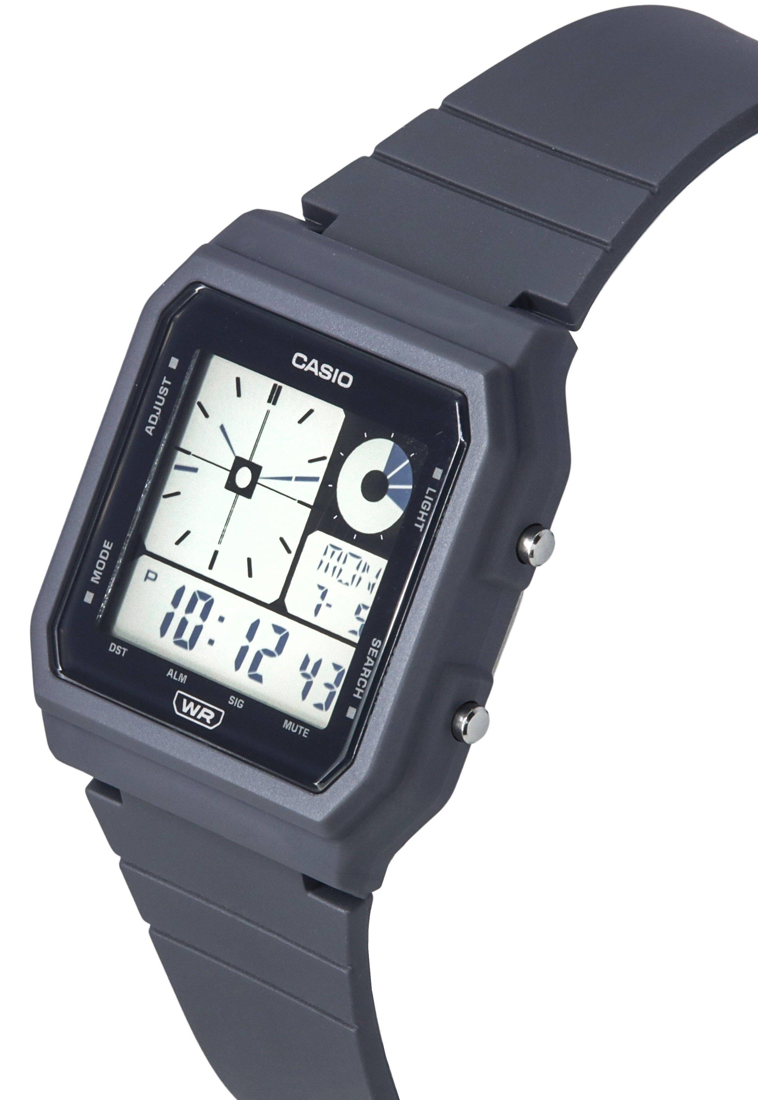 CASIO ADJUST LIGHT MODE P MON 1 75 7 5 DST 10:12 43 ALM WR SIG SEARCH MUTE