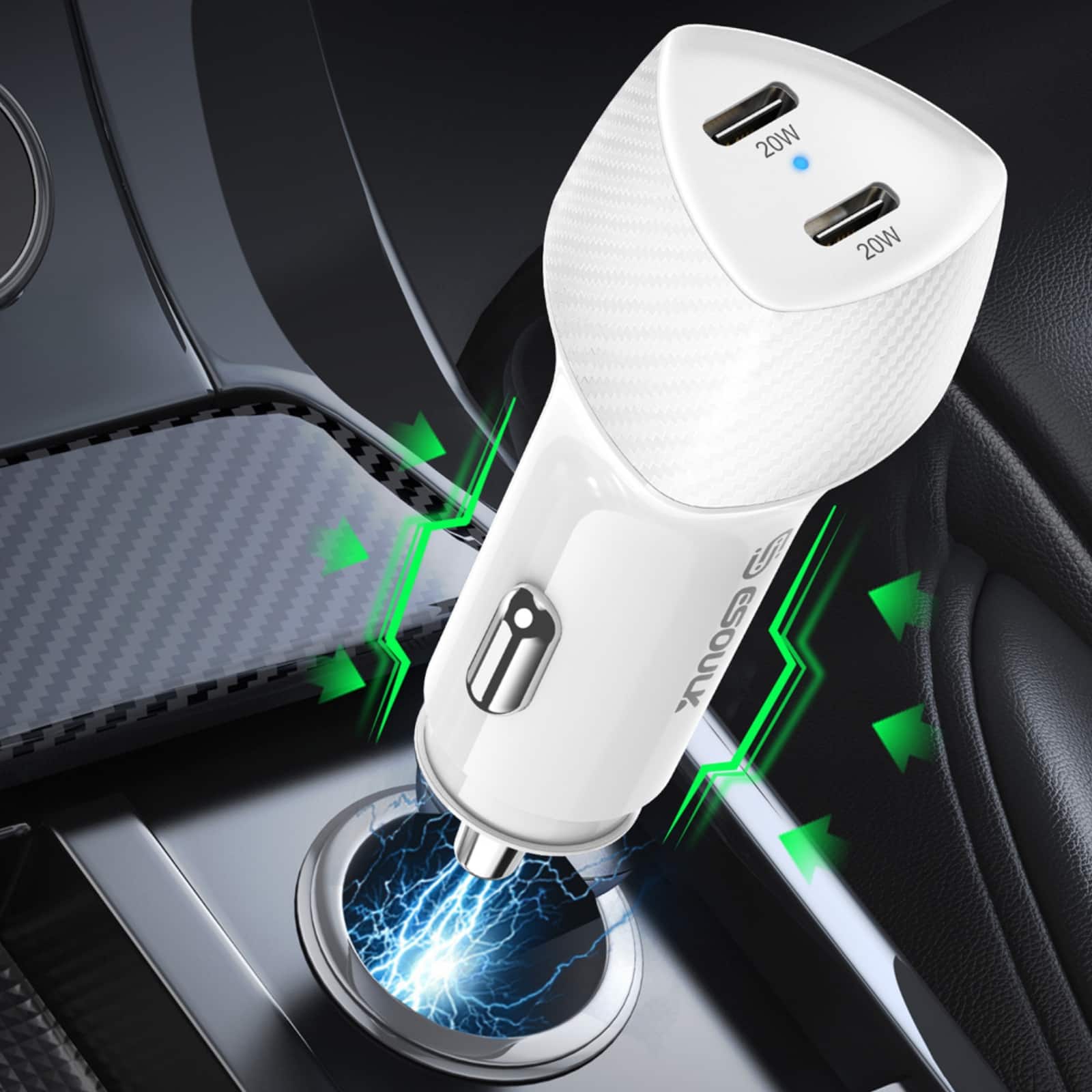 Esoulk - Dual USB-C 40W (20W+20W) Car Charger Adapter For Samsung iPhone iPad Universal - White price history on PriceWatchPro