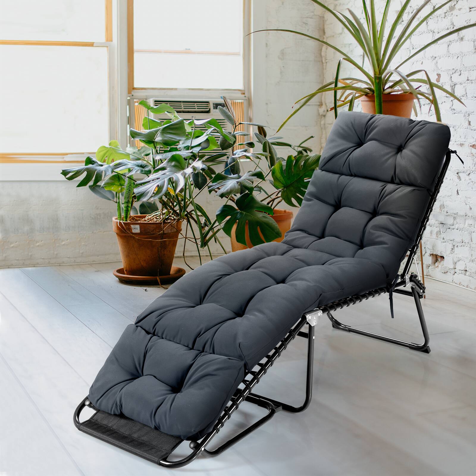 Alt View 5. Gymax - Gymax Set of 4 73'' Lounge Chaise Cushion Padded Recliner Cushion Grey - Grey.
